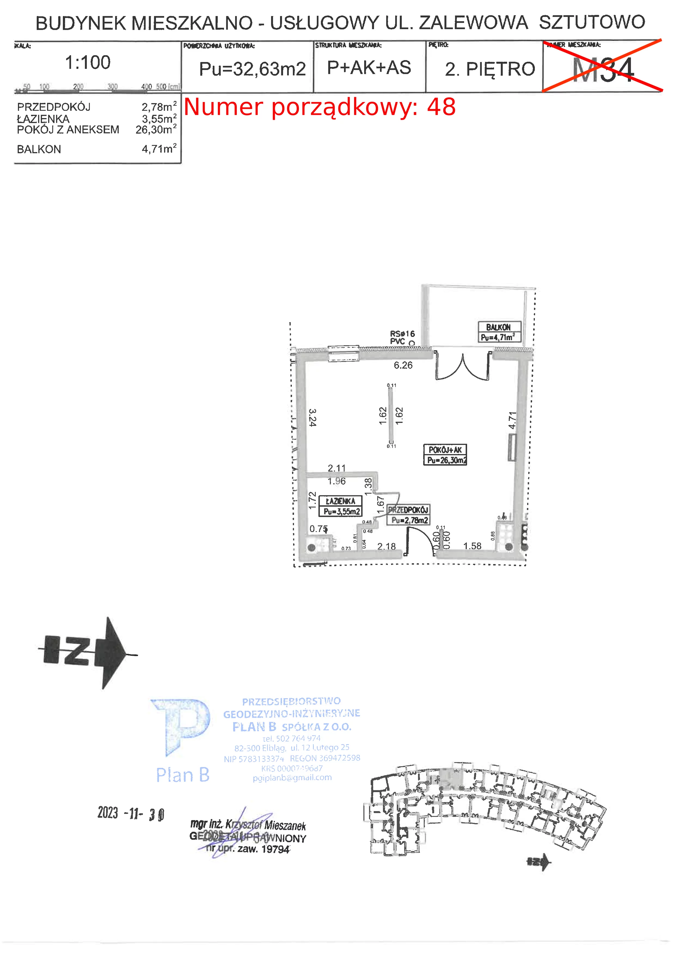 Apartament 32,63 m², piętro 2, oferta nr M.34, Perła Mierzei, Sztutowo, ul. Zalewowa