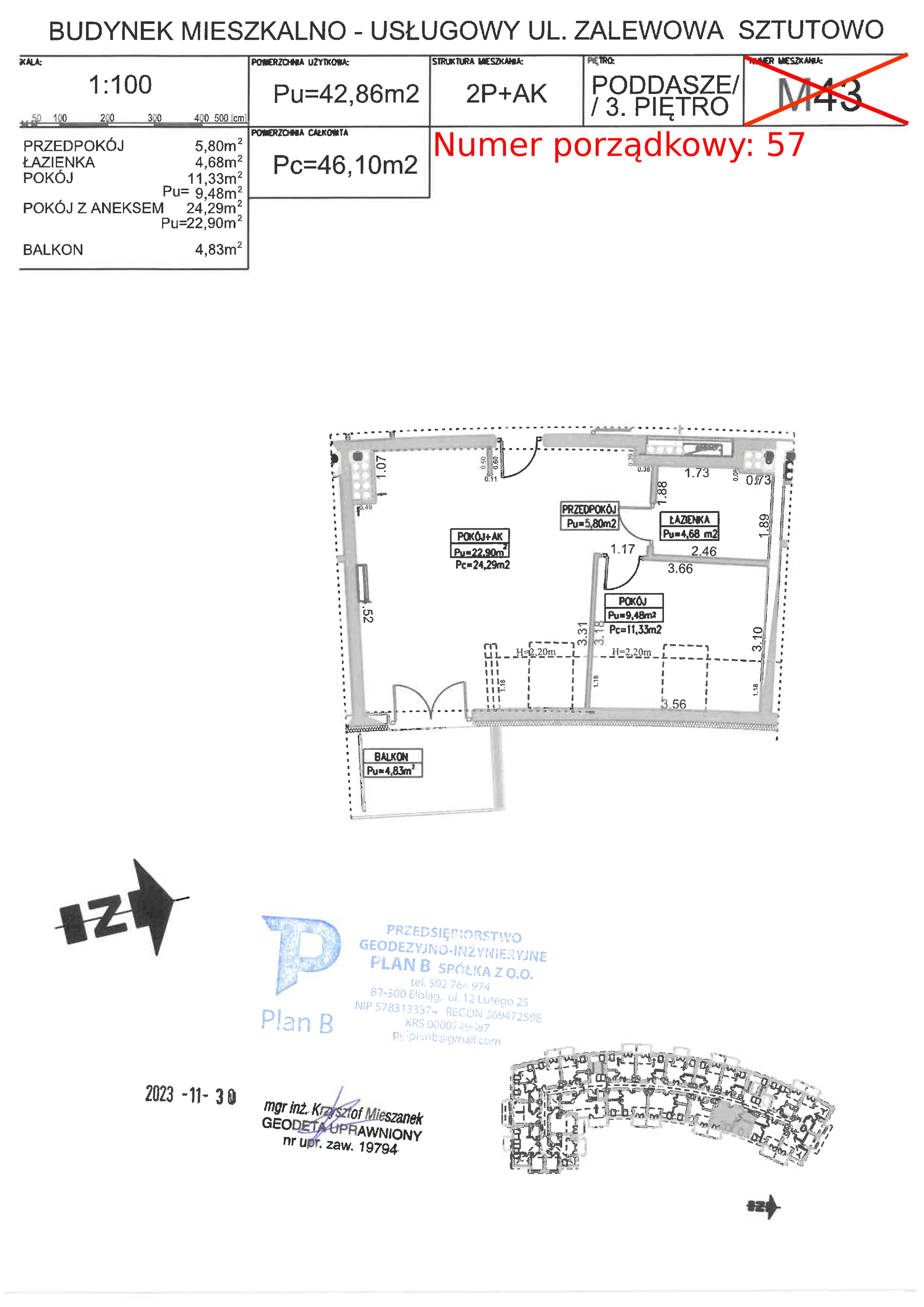 Apartament 42,86 m², piętro 3, oferta nr M.43, Perła Mierzei, Sztutowo, ul. Zalewowa