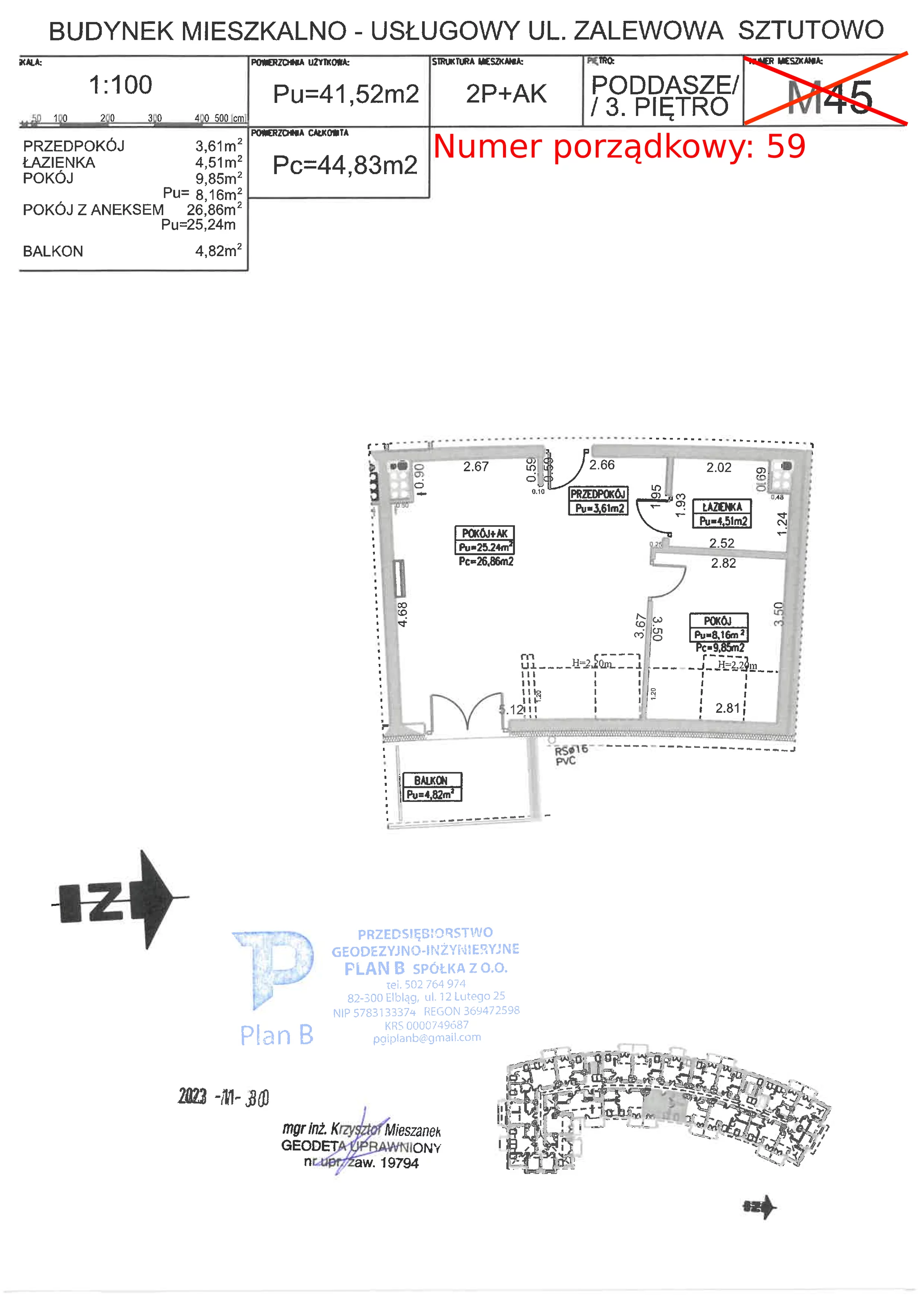 Apartament 41,52 m², piętro 3, oferta nr M.45, Perła Mierzei, Sztutowo, ul. Zalewowa