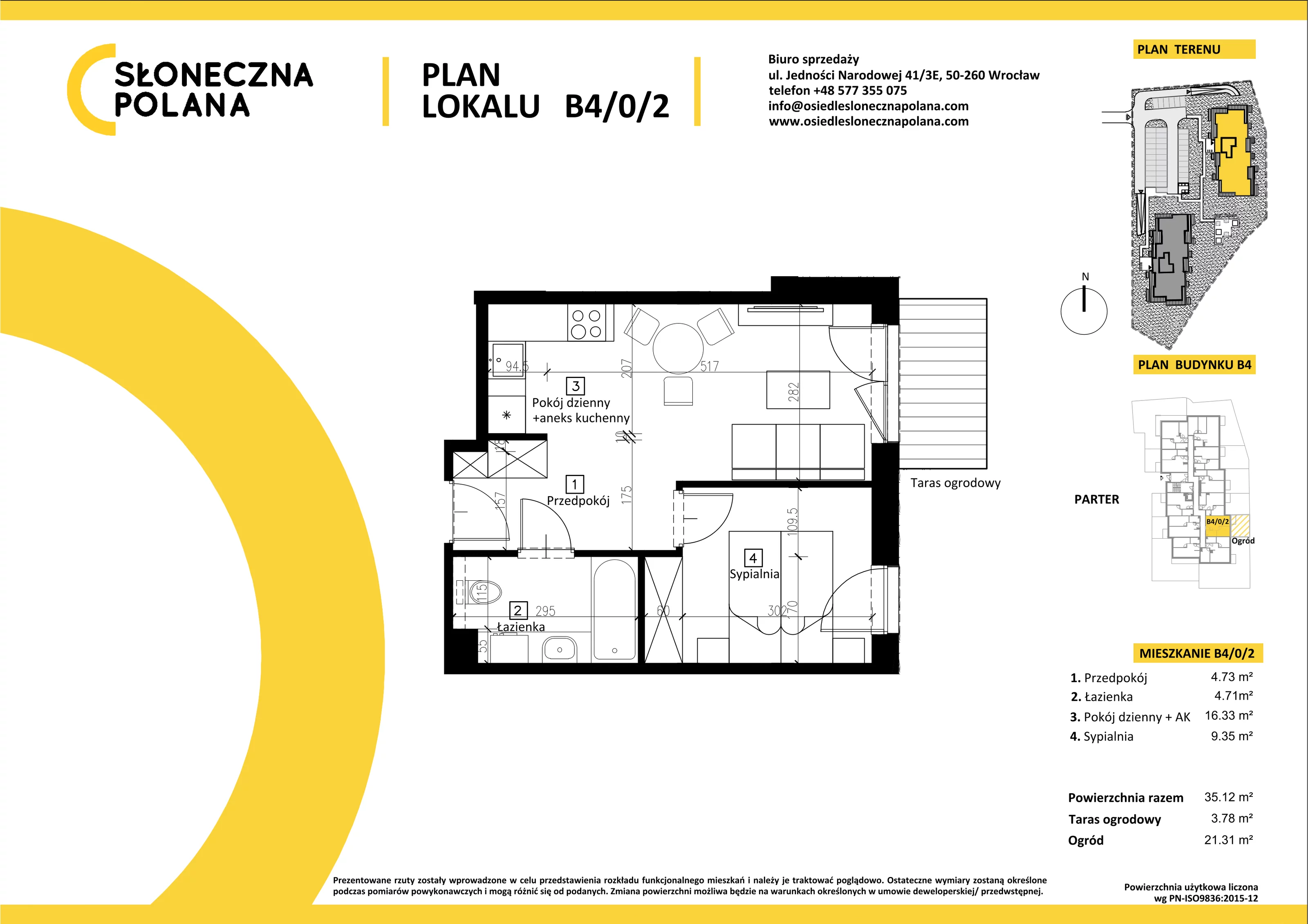 Mieszkanie 35,12 m², parter, oferta nr B4/0/2, Słoneczna Polana, Kudowa-Zdrój, ul. Bluszczowa