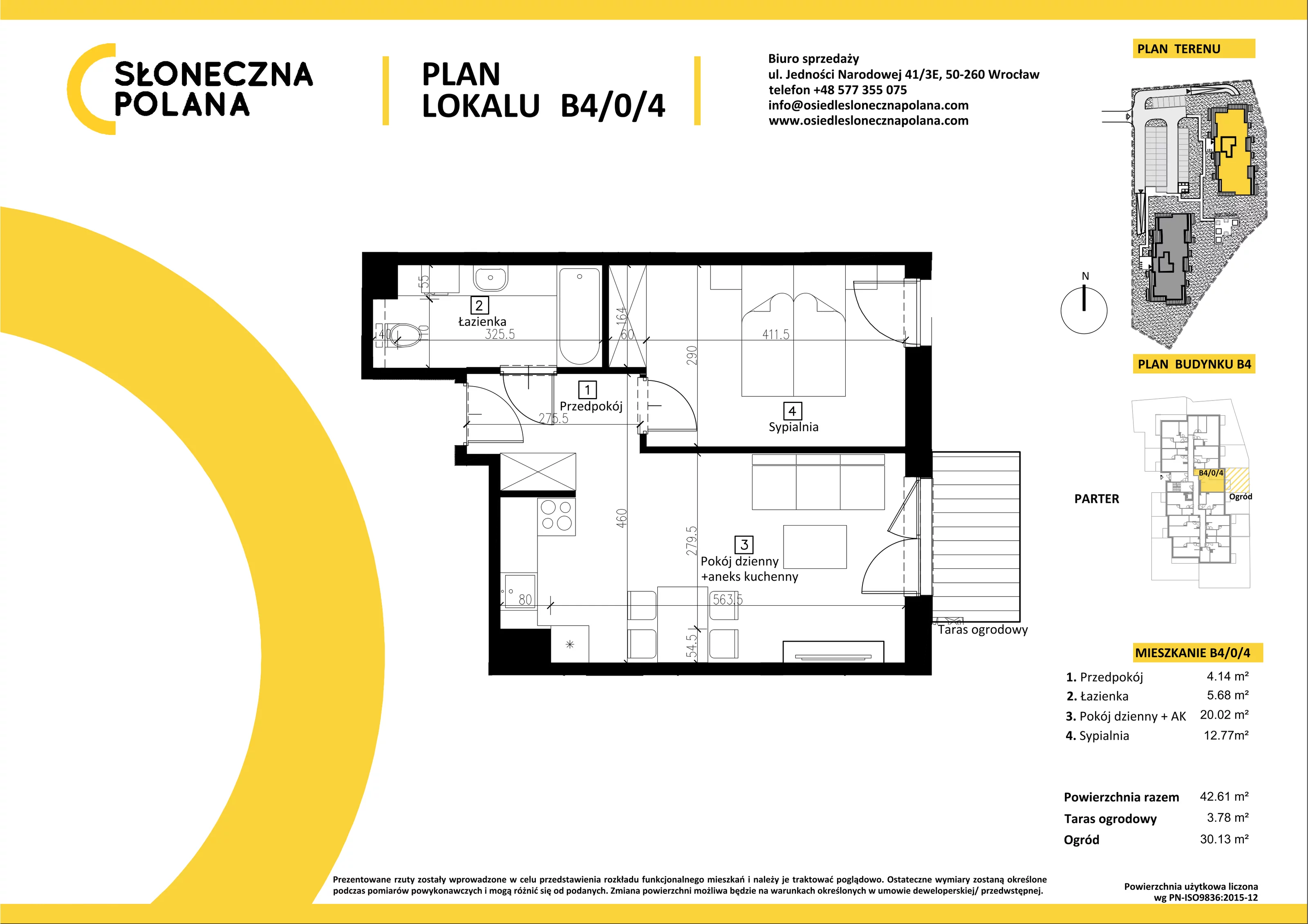 Mieszkanie 42,61 m², parter, oferta nr B4/0/4, Słoneczna Polana, Kudowa-Zdrój, ul. Bluszczowa