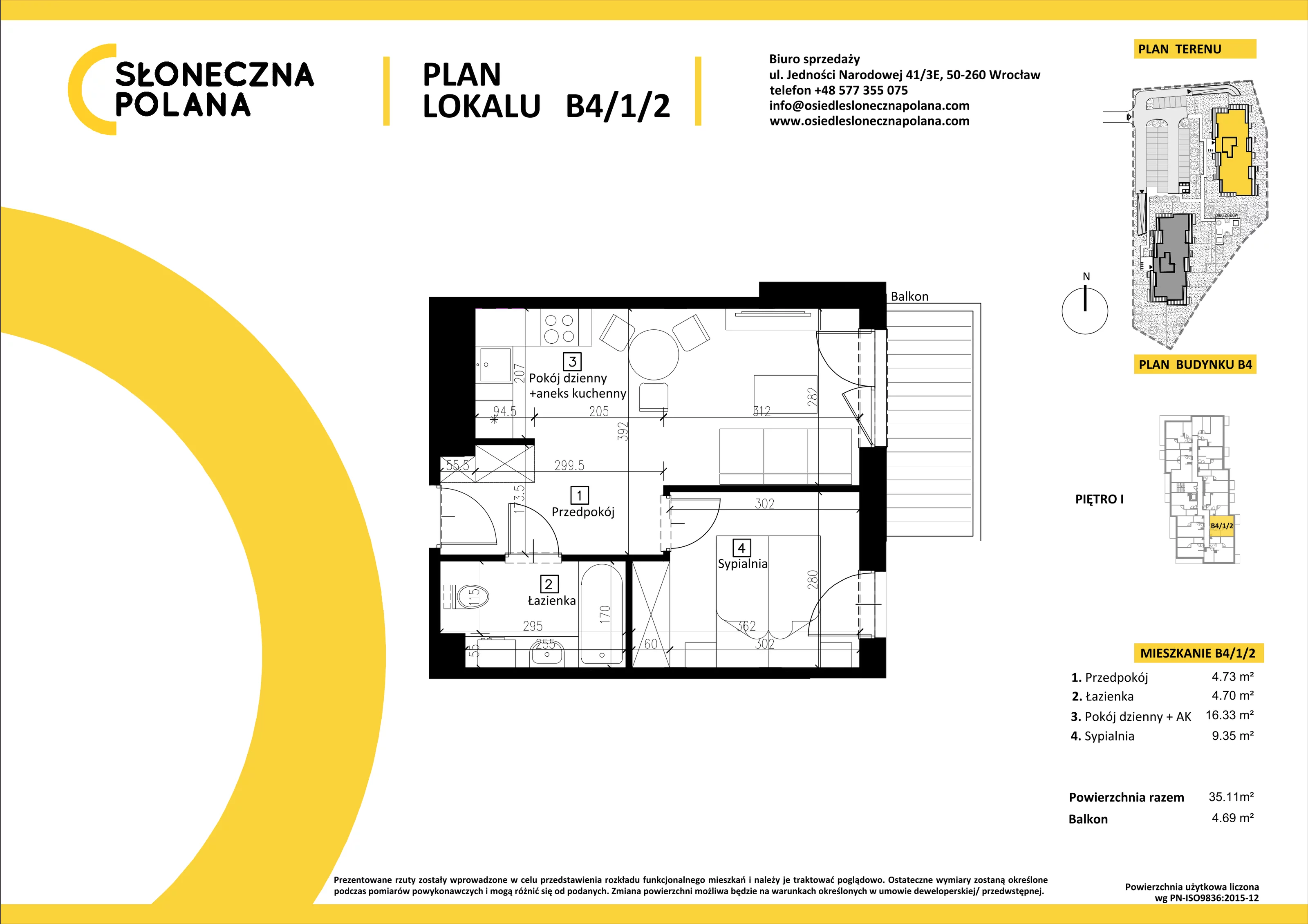 Mieszkanie 35,11 m², piętro 1, oferta nr B4/1/2, Słoneczna Polana, Kudowa-Zdrój, ul. Bluszczowa