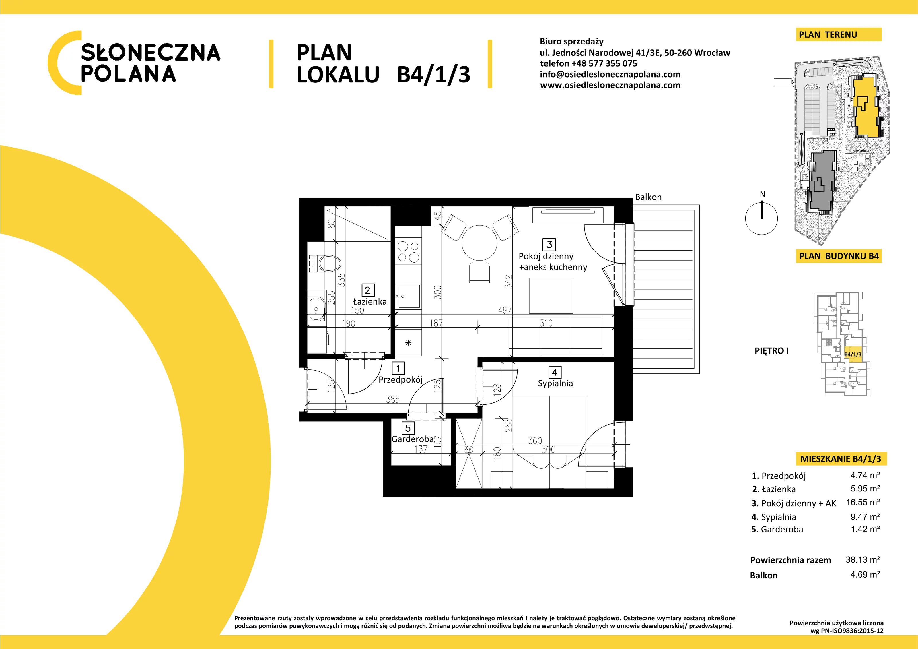 Mieszkanie 38,13 m², piętro 1, oferta nr B4/1/3, Słoneczna Polana, Kudowa-Zdrój, ul. Bluszczowa