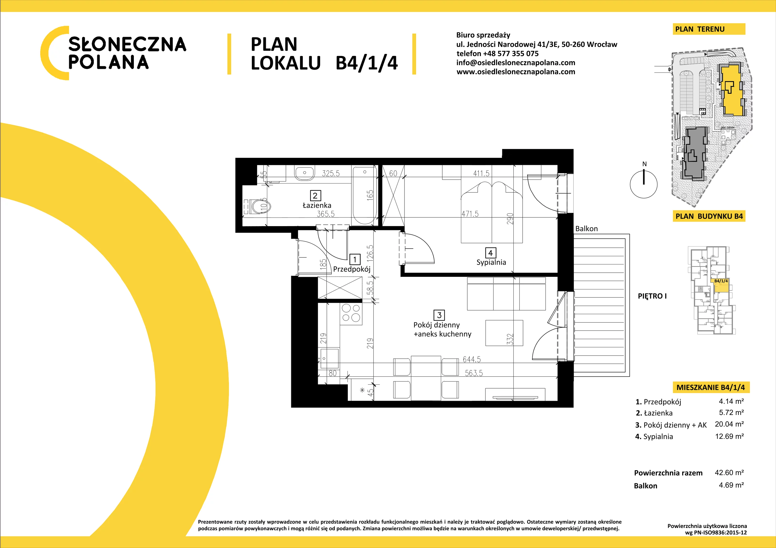 Mieszkanie 42,60 m², piętro 1, oferta nr B4/1/4, Słoneczna Polana, Kudowa-Zdrój, ul. Bluszczowa