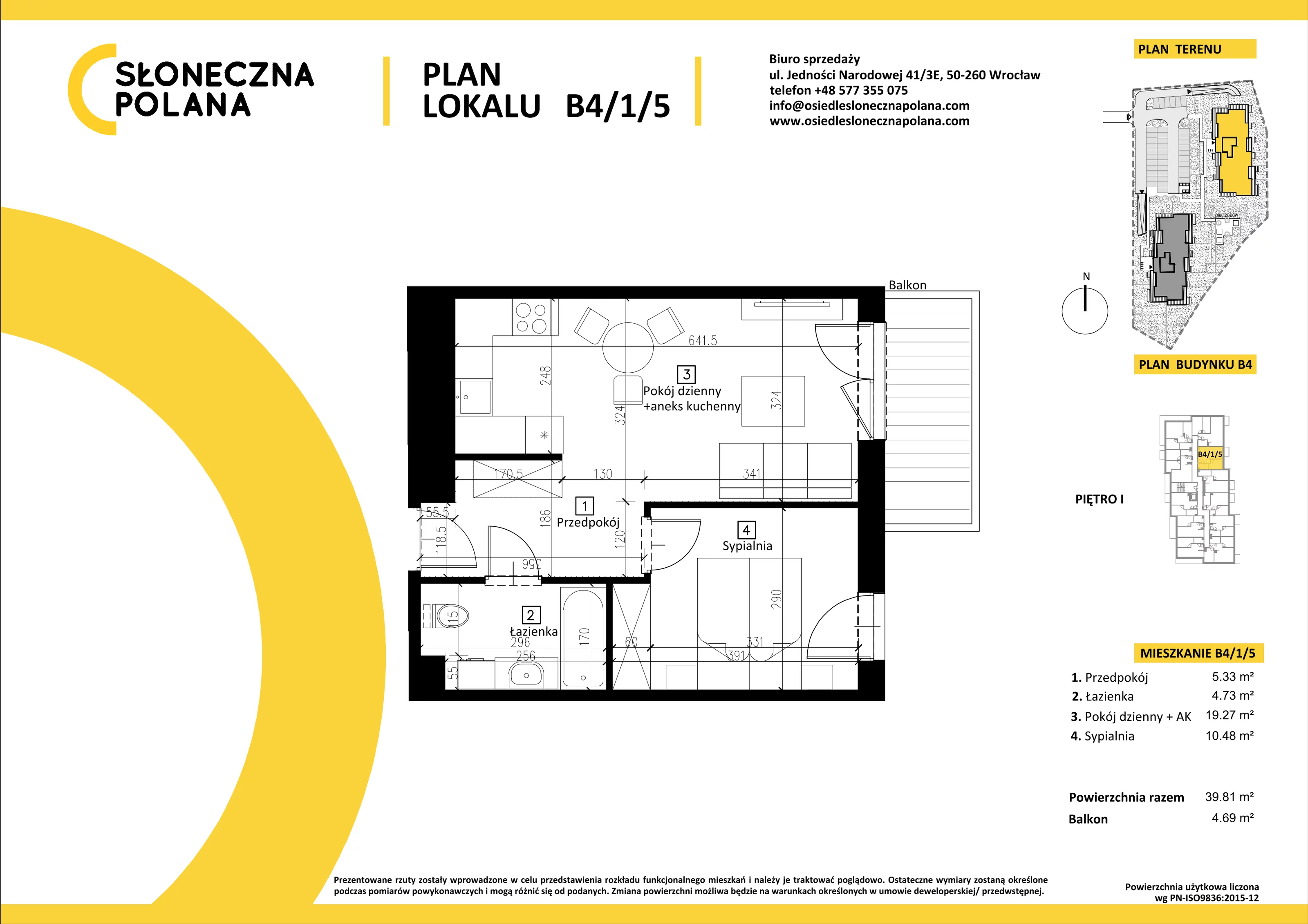 Mieszkanie 39,81 m², piętro 1, oferta nr B4/1/5, Słoneczna Polana, Kudowa-Zdrój, ul. Bluszczowa