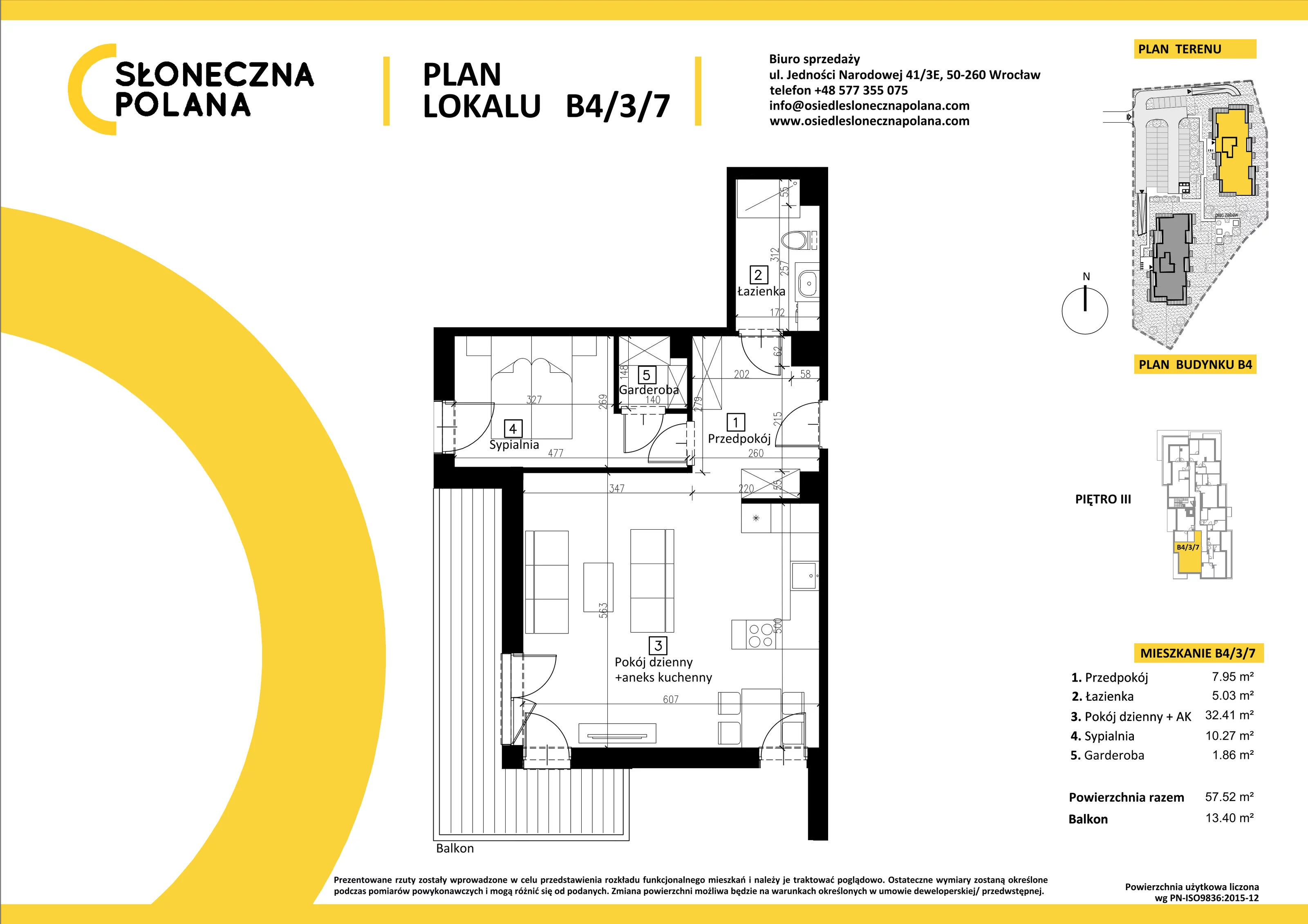 Mieszkanie 57,52 m², piętro 3, oferta nr B4/3/7, Słoneczna Polana, Kudowa-Zdrój, ul. Bluszczowa