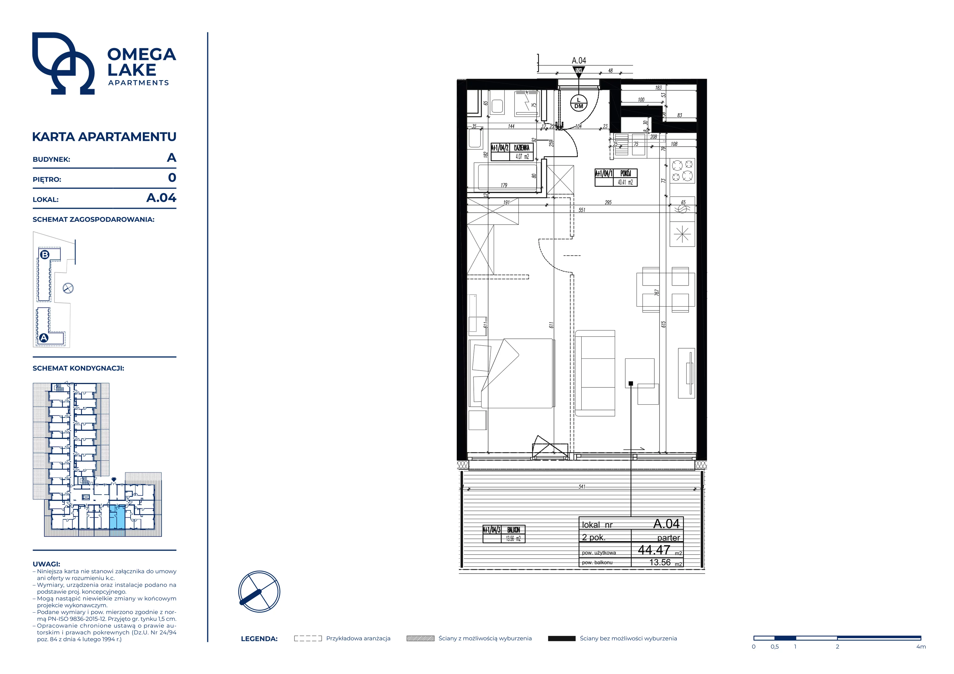 2 pokoje, apartament 44,47 m², parter, oferta nr 0/04/, Omega Lake Apartaments, Olsztyn, Dajtki, ul. Sielska 4