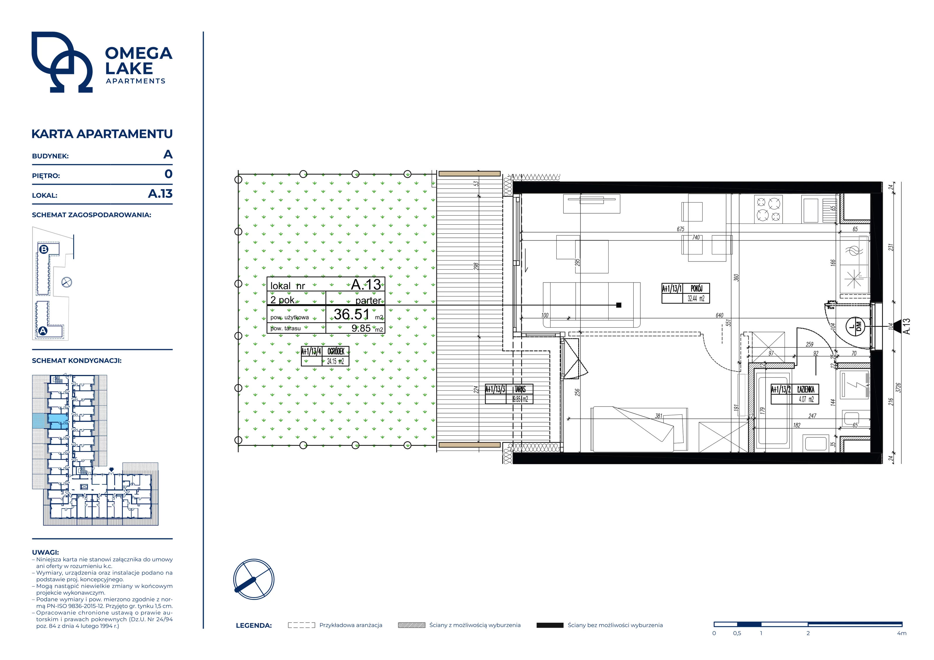 Apartament 36,51 m², parter, oferta nr 0/13/, Omega Lake Apartaments, Olsztyn, Dajtki, ul. Sielska 4