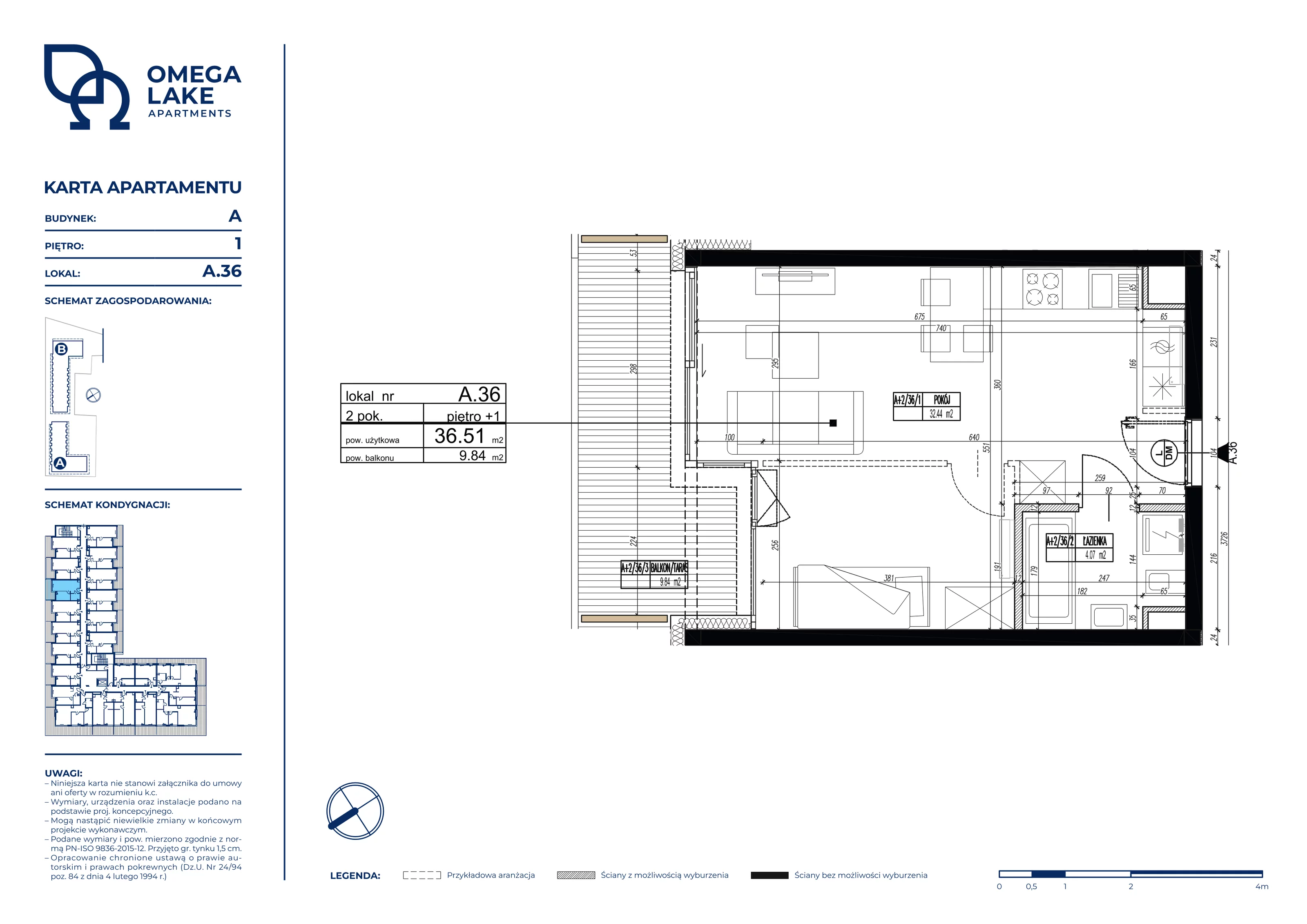 Apartament 36,51 m², piętro 1, oferta nr 1/36/, Omega Lake Apartaments, Olsztyn, Dajtki, ul. Sielska 4