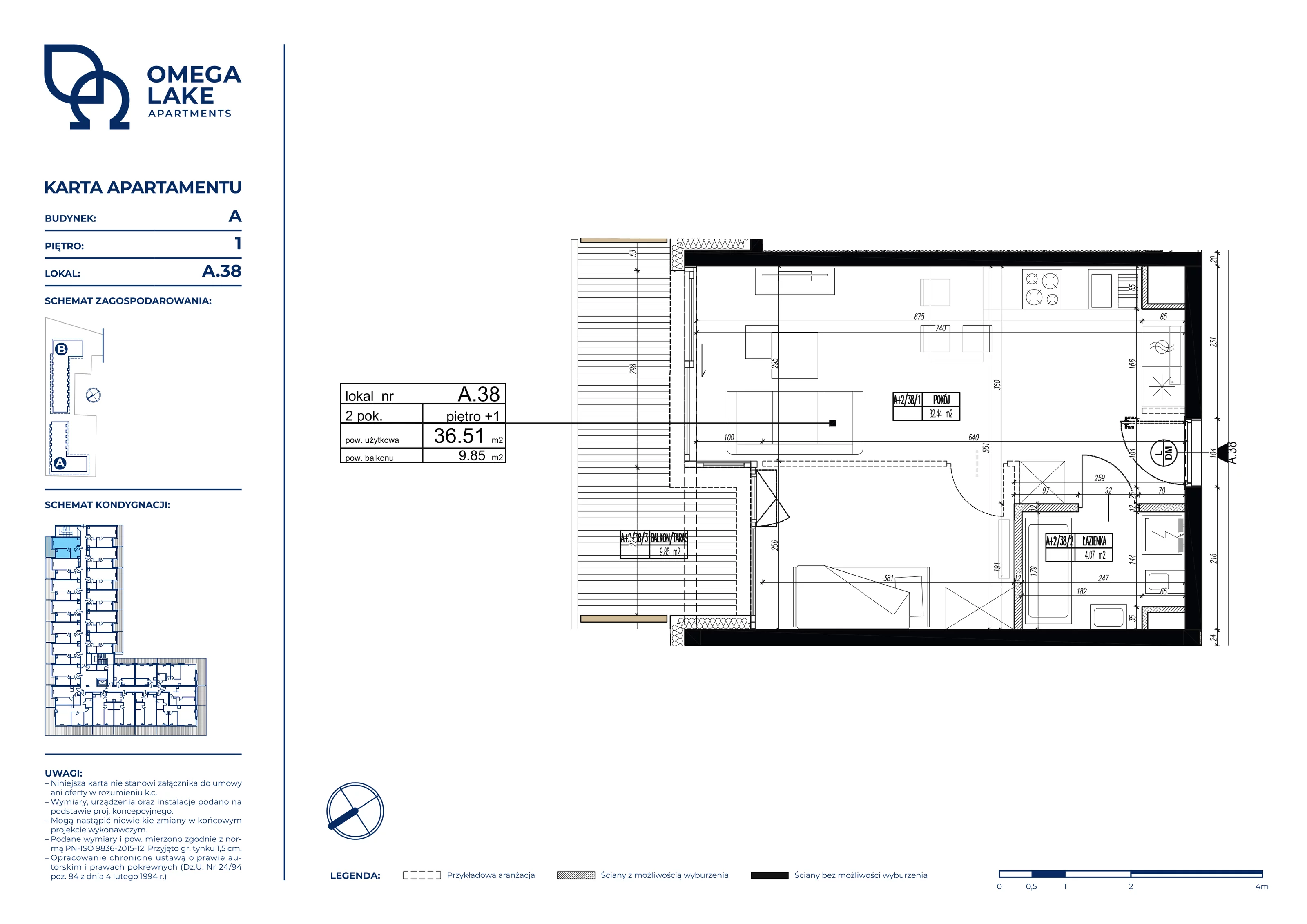 Apartament 36,51 m², piętro 1, oferta nr 1/38/, Omega Lake Apartaments, Olsztyn, Dajtki, ul. Sielska 4