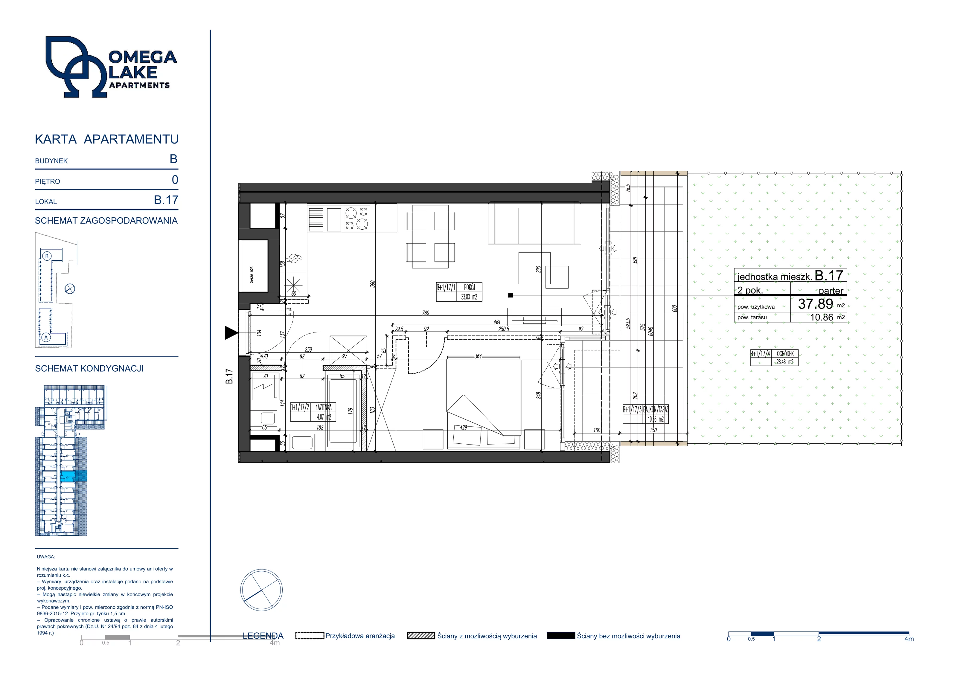 2 pokoje, apartament 37,89 m², parter, oferta nr 0/17/, Omega Lake Apartaments, Olsztyn, Dajtki, ul. Sielska 4