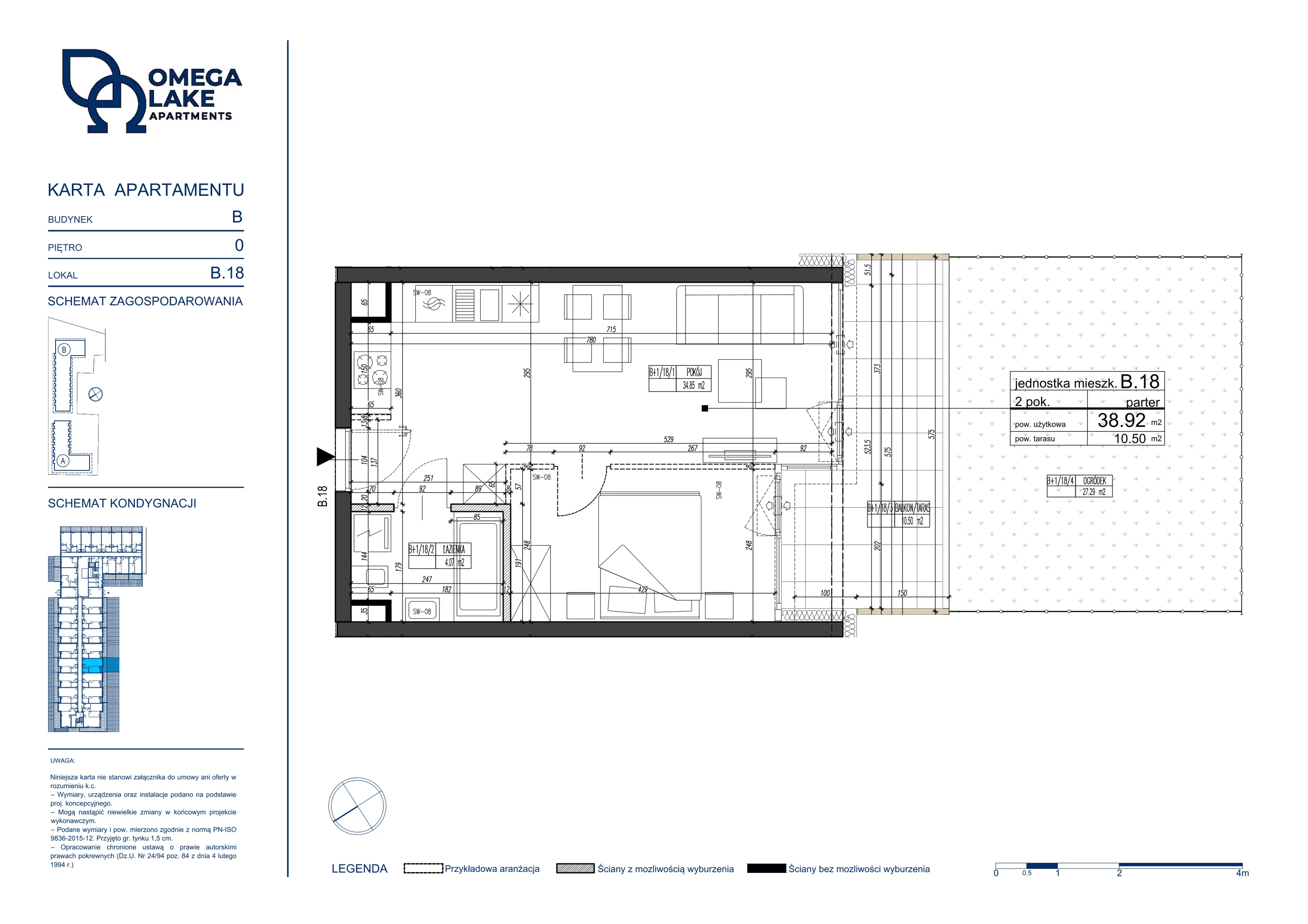 2 pokoje, apartament 38,92 m², parter, oferta nr 0/18/, Omega Lake Apartaments, Olsztyn, Dajtki, ul. Sielska 4