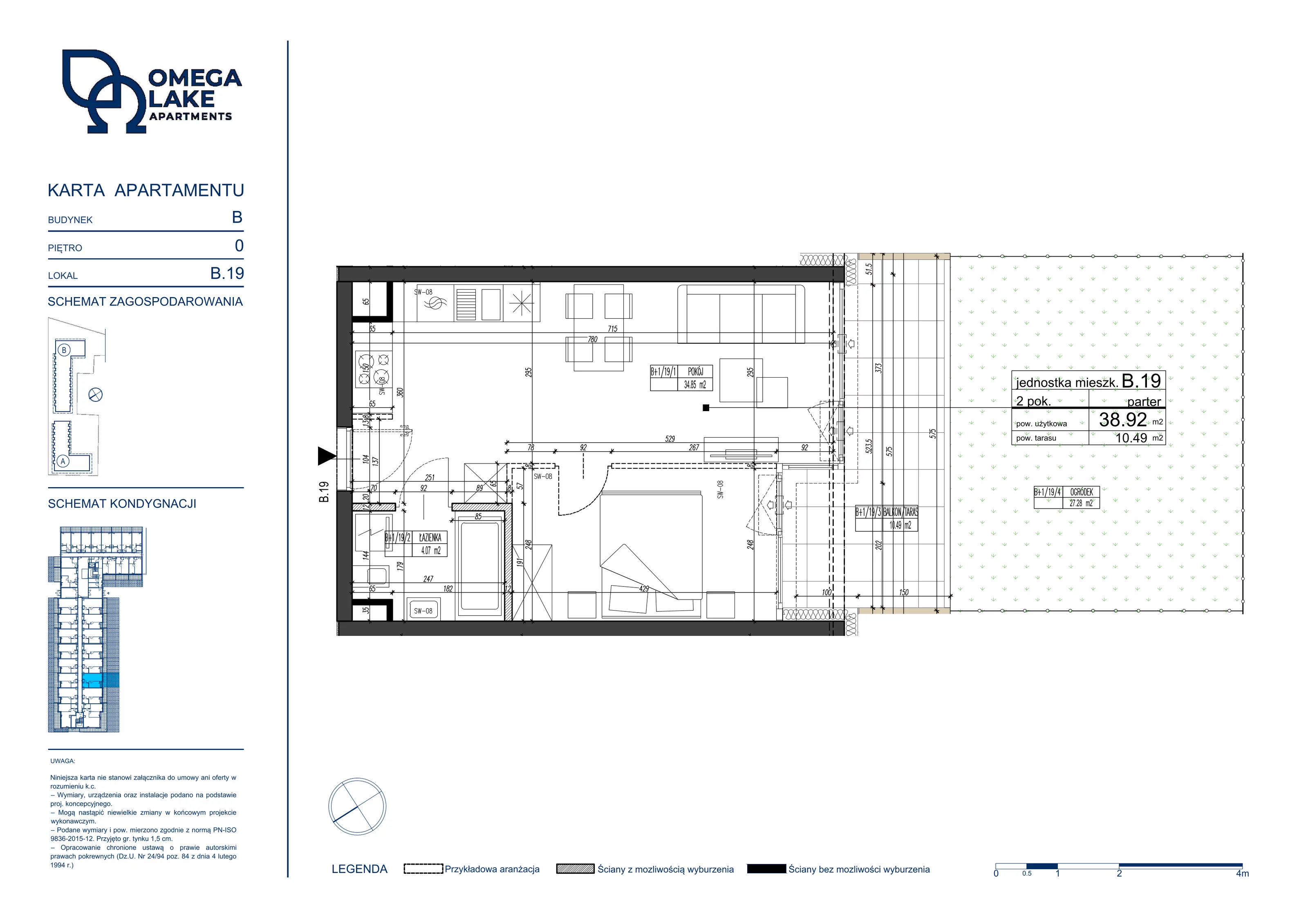 2 pokoje, apartament 38,92 m², parter, oferta nr 0/19/, Omega Lake Apartaments, Olsztyn, Dajtki, ul. Sielska 4