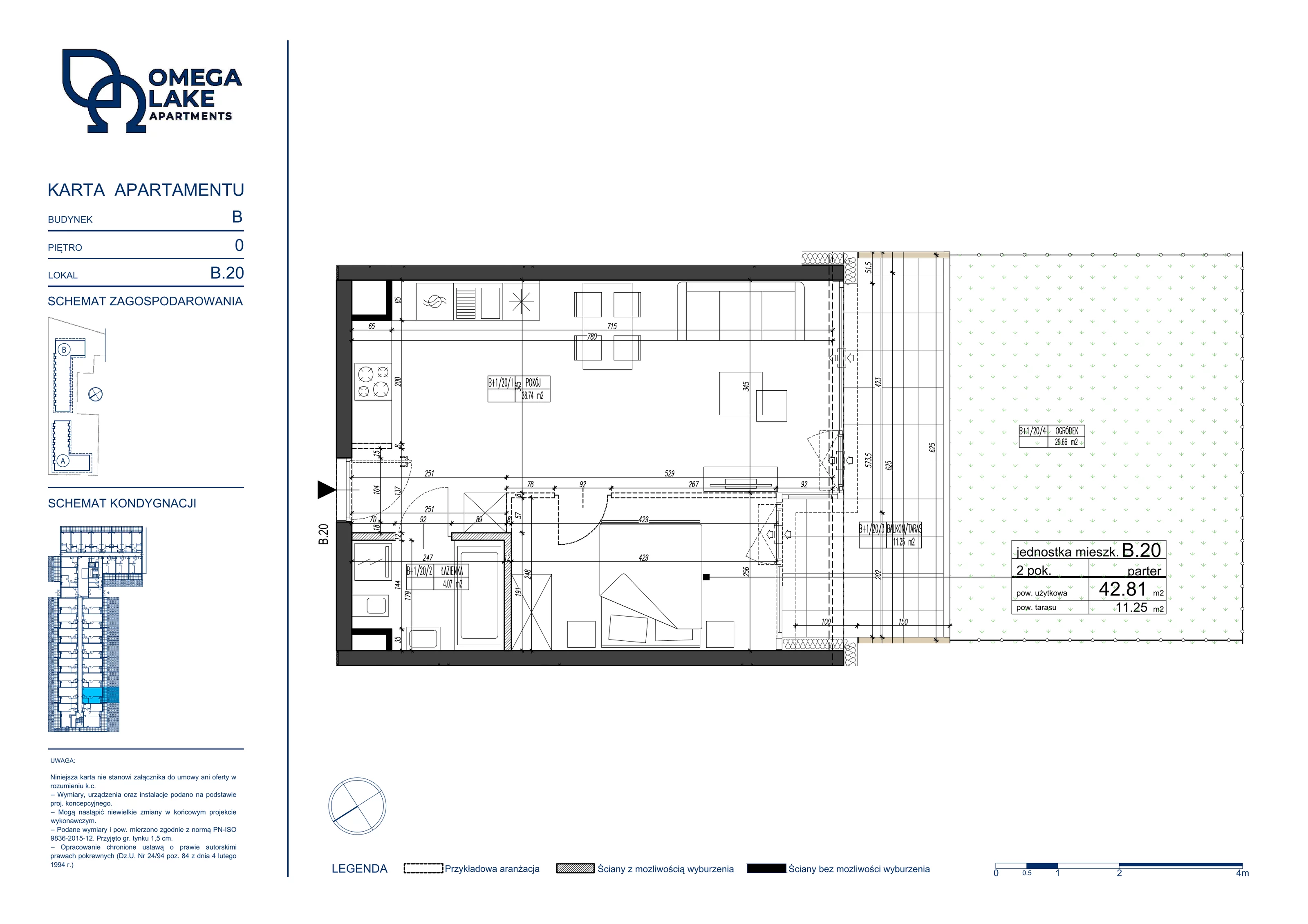 2 pokoje, apartament 42,81 m², parter, oferta nr 0/20/, Omega Lake Apartaments, Olsztyn, Dajtki, ul. Sielska 4