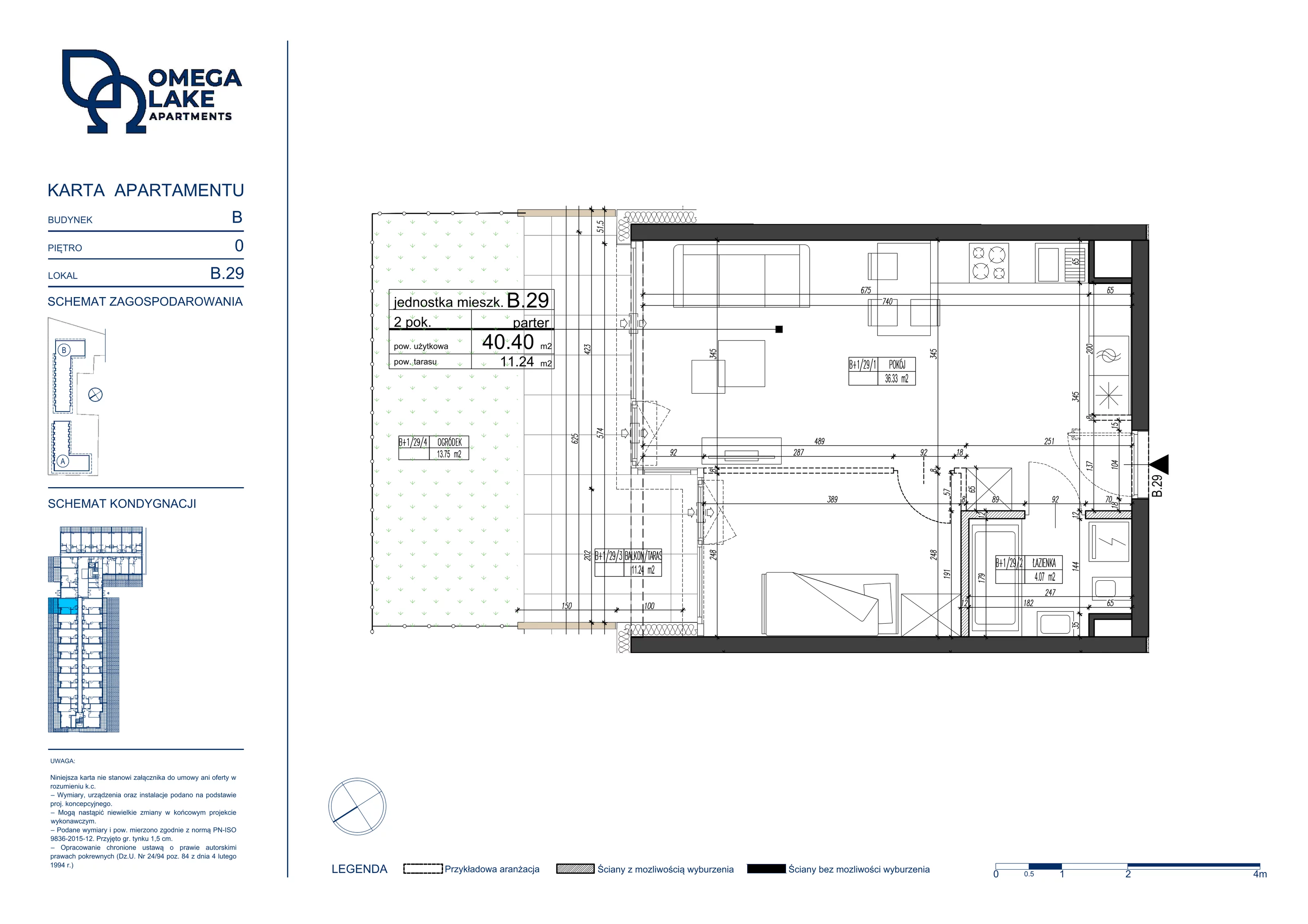 2 pokoje, apartament 40,40 m², parter, oferta nr 0/29/, Omega Lake Apartaments, Olsztyn, Dajtki, ul. Sielska 4