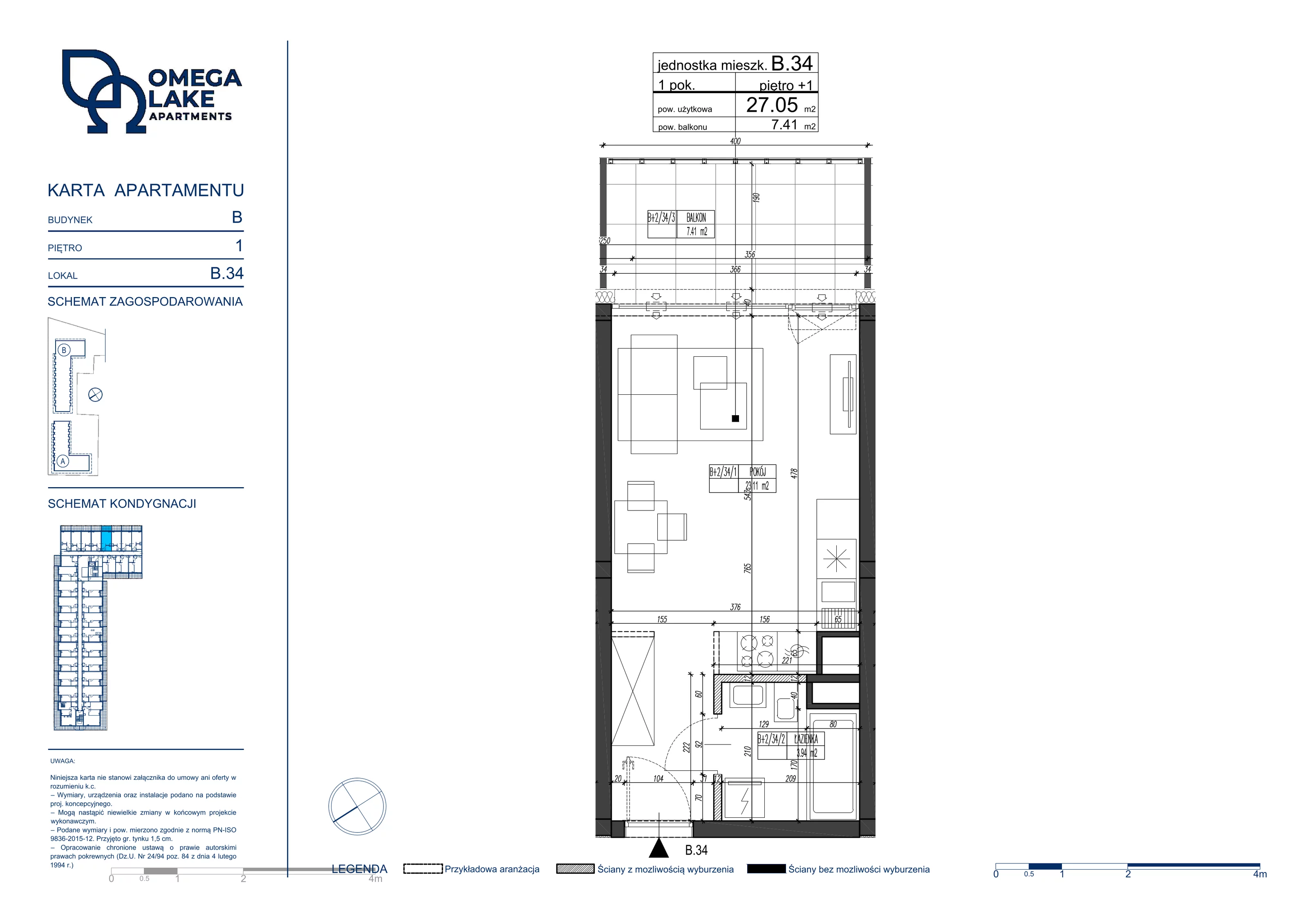 Apartament 27,05 m², piętro 1, oferta nr 1/34/, Omega Lake Apartaments, Olsztyn, ul. Sielska 4