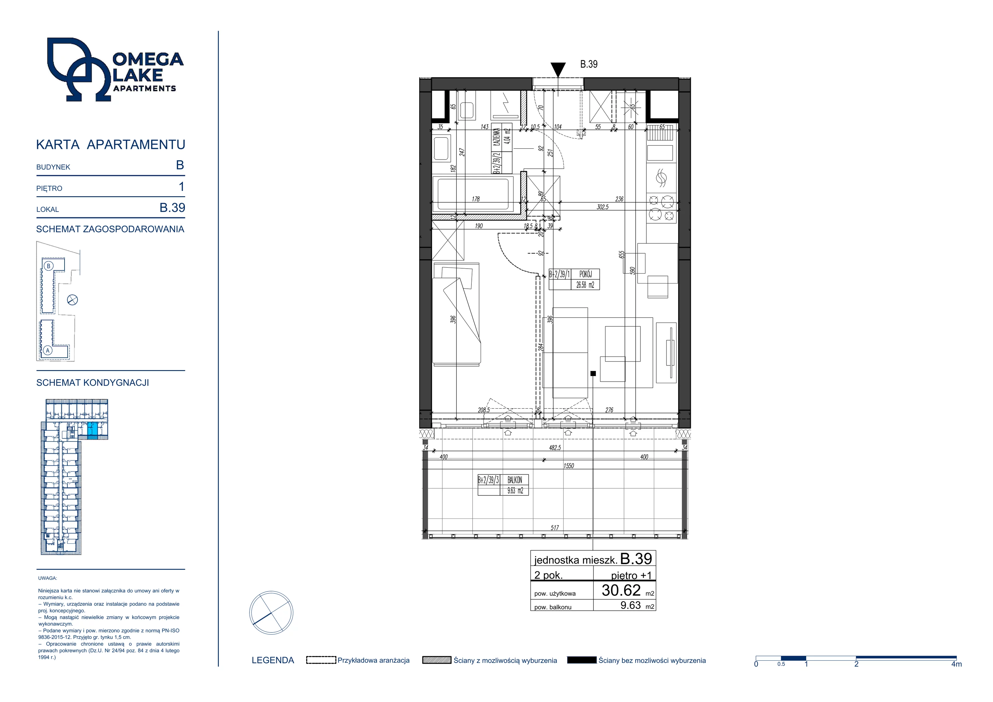 2 pokoje, apartament 30,62 m², piętro 1, oferta nr 1/39/, Omega Lake Apartaments, Olsztyn, Dajtki, ul. Sielska 4