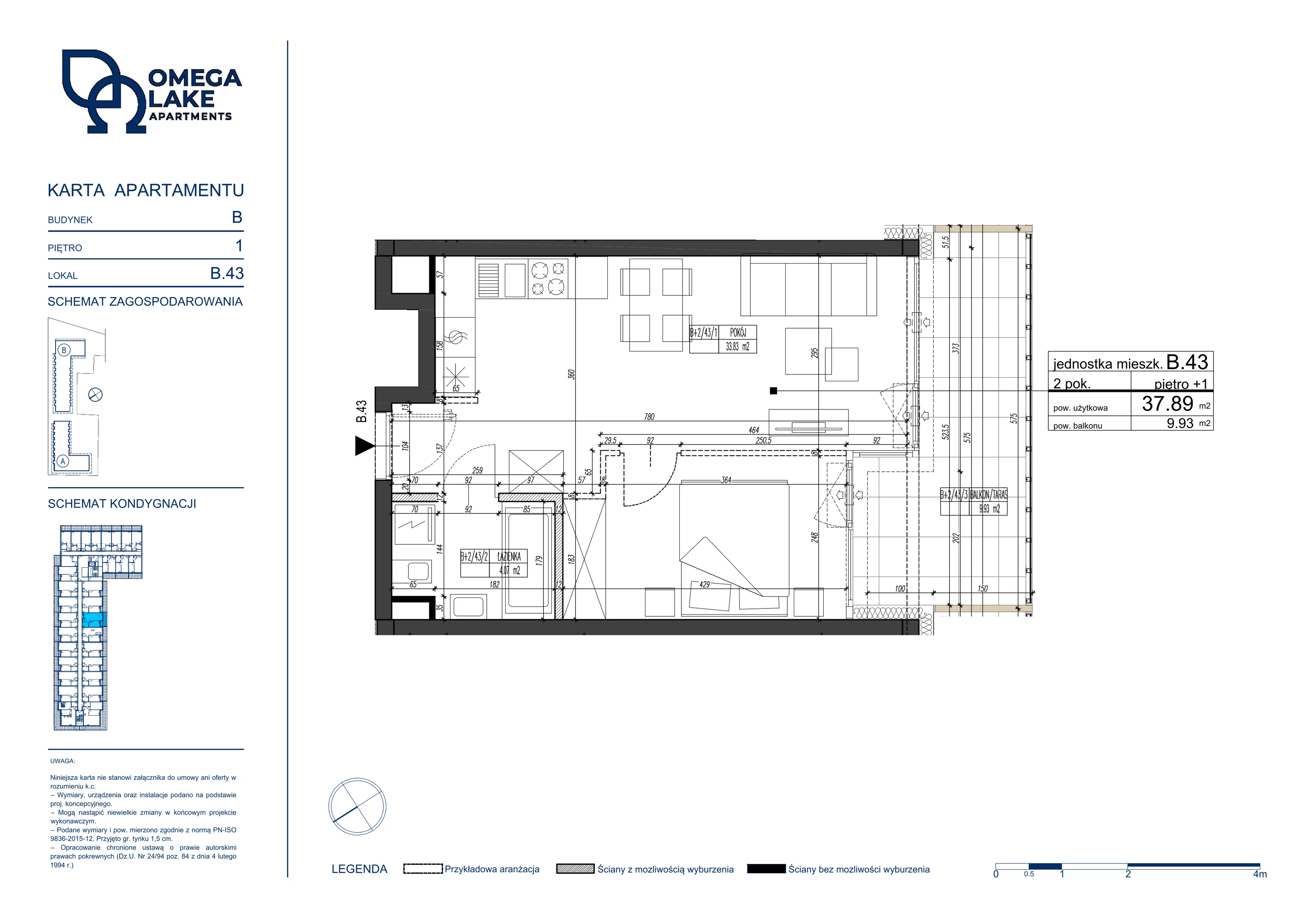 2 pokoje, apartament 37,89 m², piętro 1, oferta nr 1/43/, Omega Lake Apartaments, Olsztyn, Dajtki, ul. Sielska 4