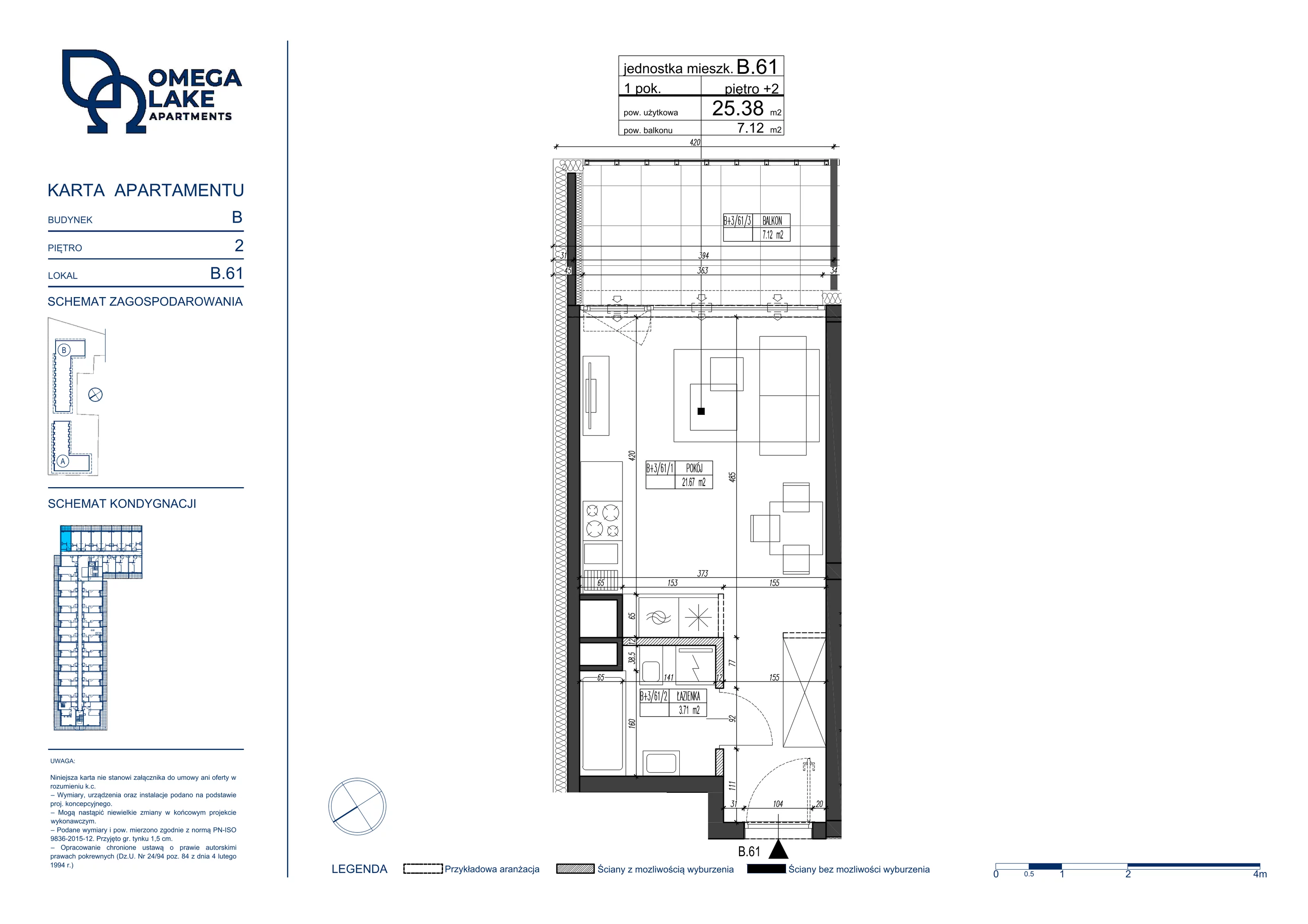 Apartament 25,38 m², piętro 2, oferta nr 2/61/, Omega Lake Apartaments, Olsztyn, ul. Sielska 4