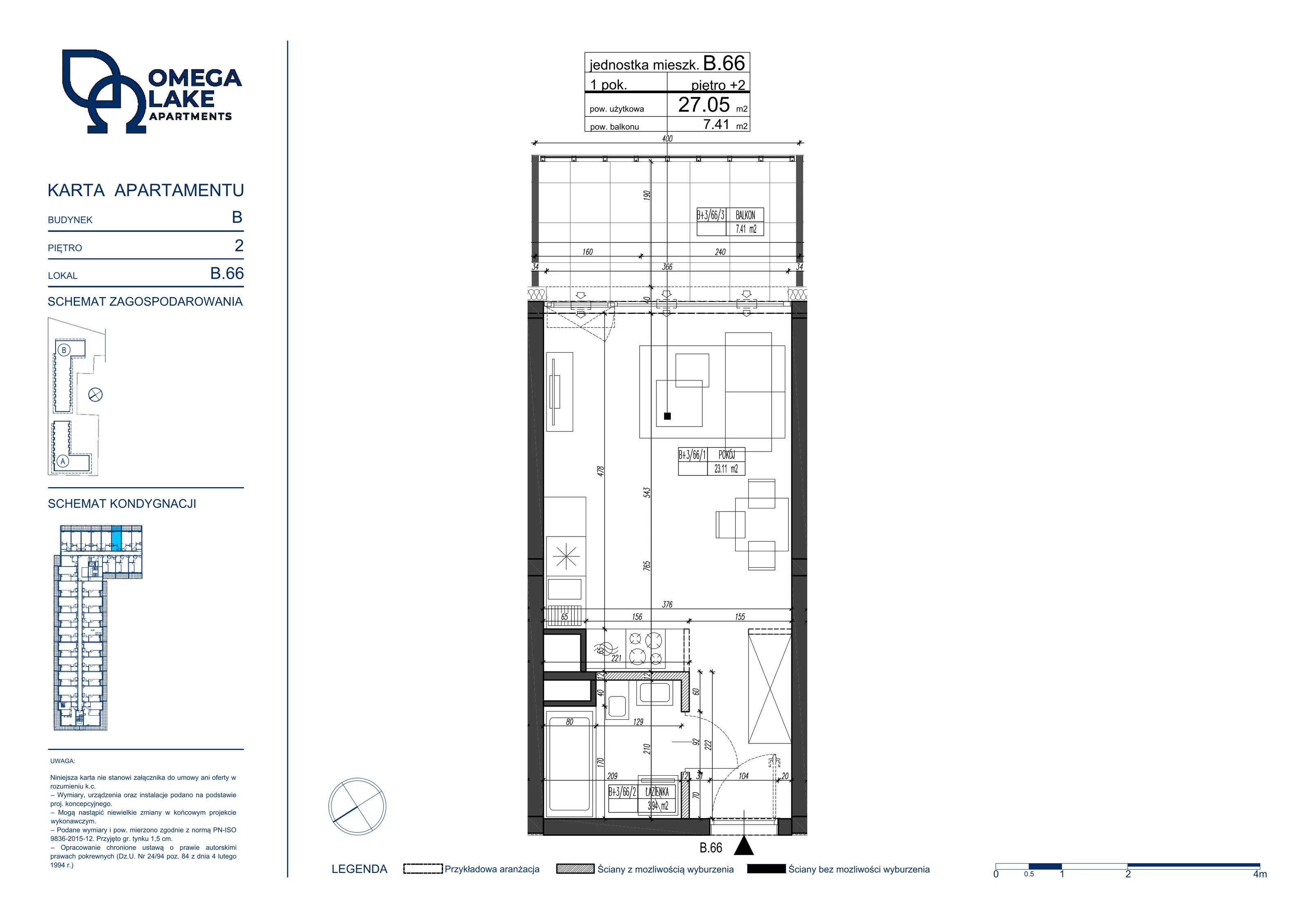 Apartament 27,05 m², piętro 2, oferta nr 2/66/, Omega Lake Apartaments, Olsztyn, ul. Sielska 4