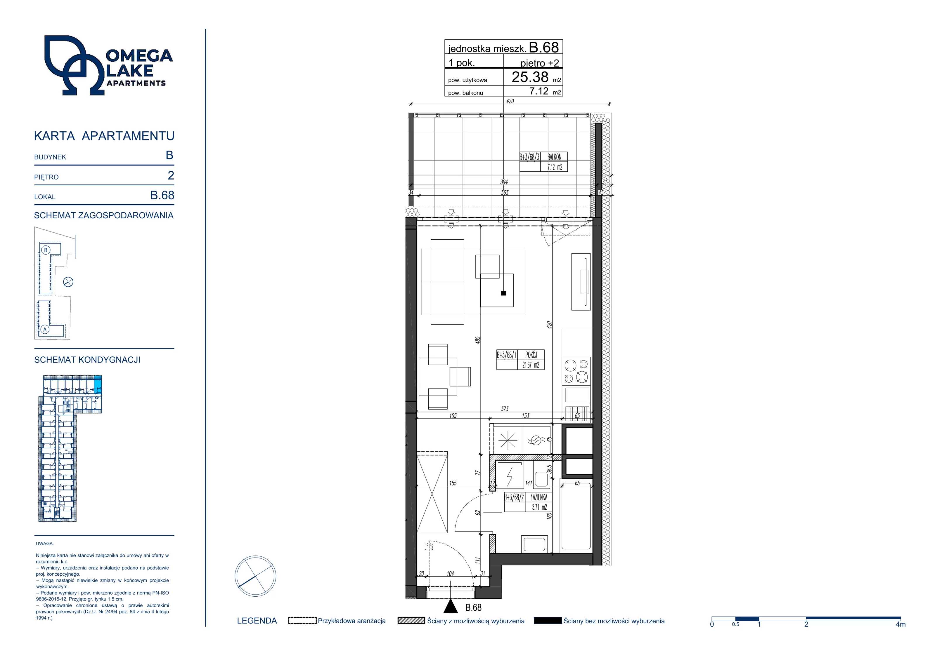 Apartament 25,38 m², piętro 2, oferta nr 2/68/, Omega Lake Apartaments, Olsztyn, ul. Sielska 4