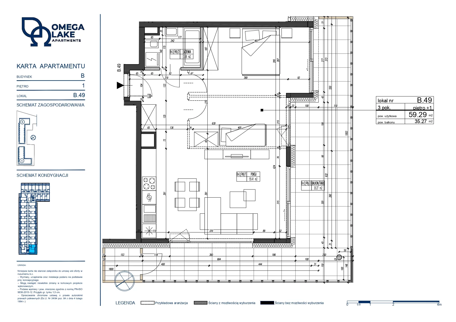 Apartament 59,29 m², piętro 1, oferta nr 1/49/, Omega Lake Apartaments, Olsztyn, Dajtki, ul. Sielska 4