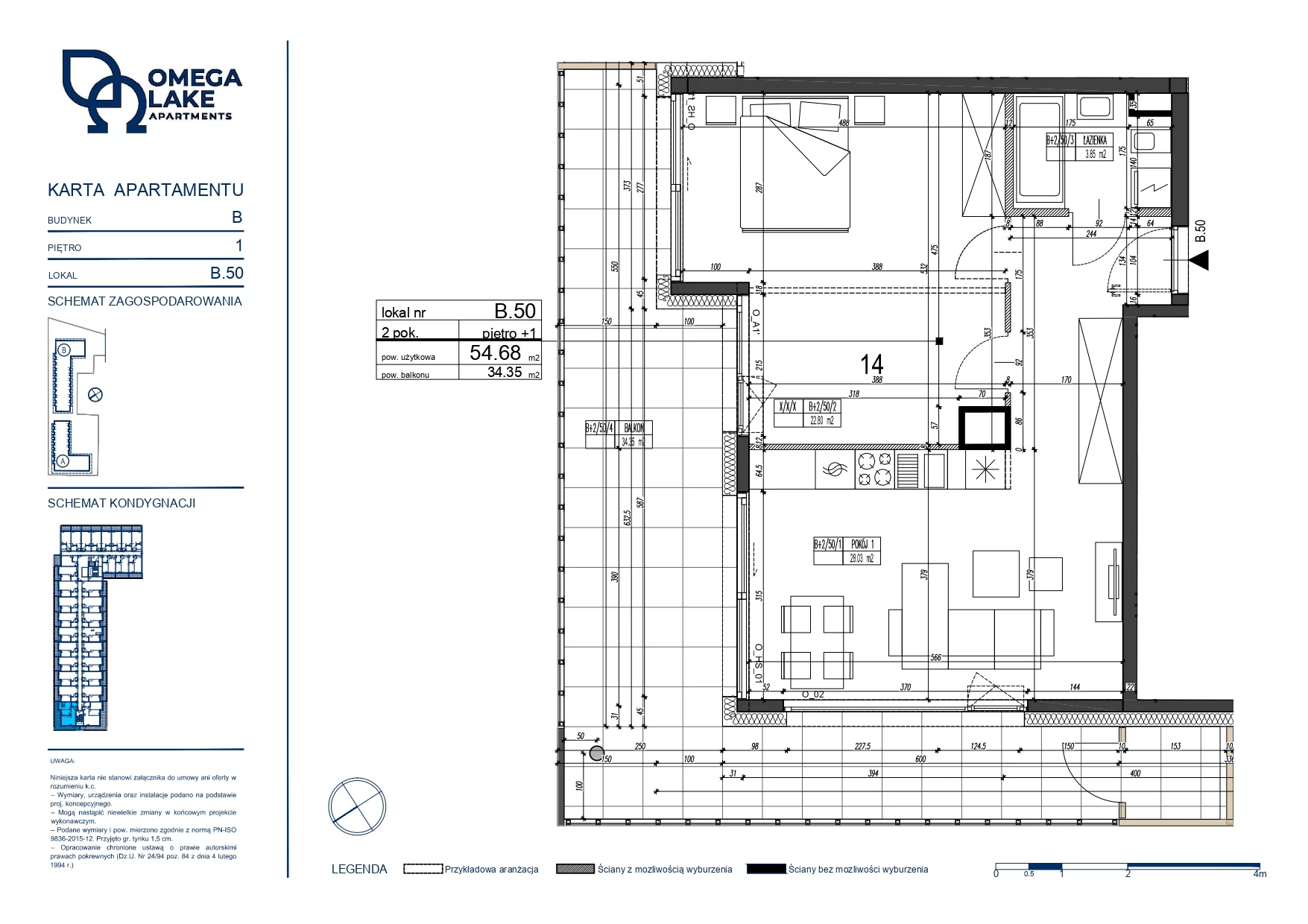 Apartament 54,68 m², piętro 1, oferta nr 1/50/, Omega Lake Apartaments, Olsztyn, Dajtki, ul. Sielska 4-idx