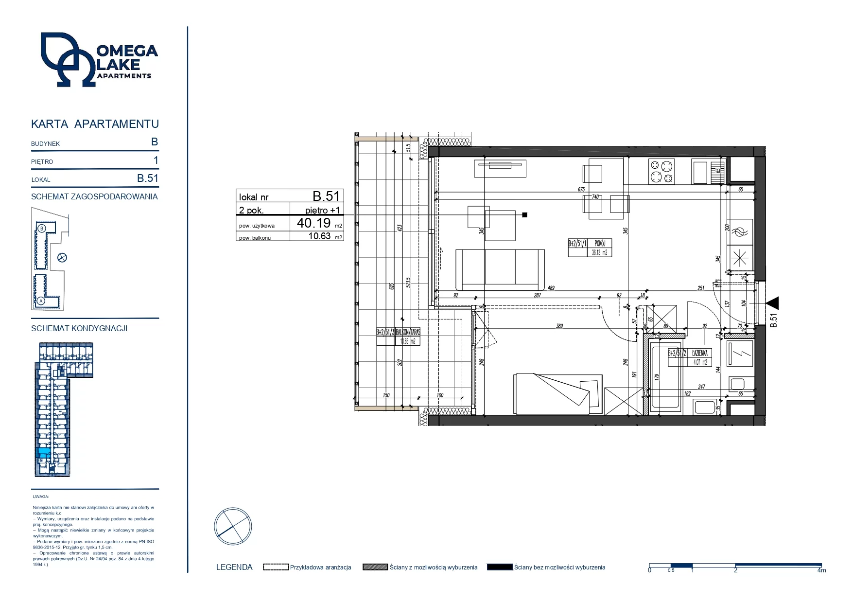 2 pokoje, apartament 40,19 m², piętro 1, oferta nr 1/51/, Omega Lake Apartaments, Olsztyn, Dajtki, ul. Sielska 4