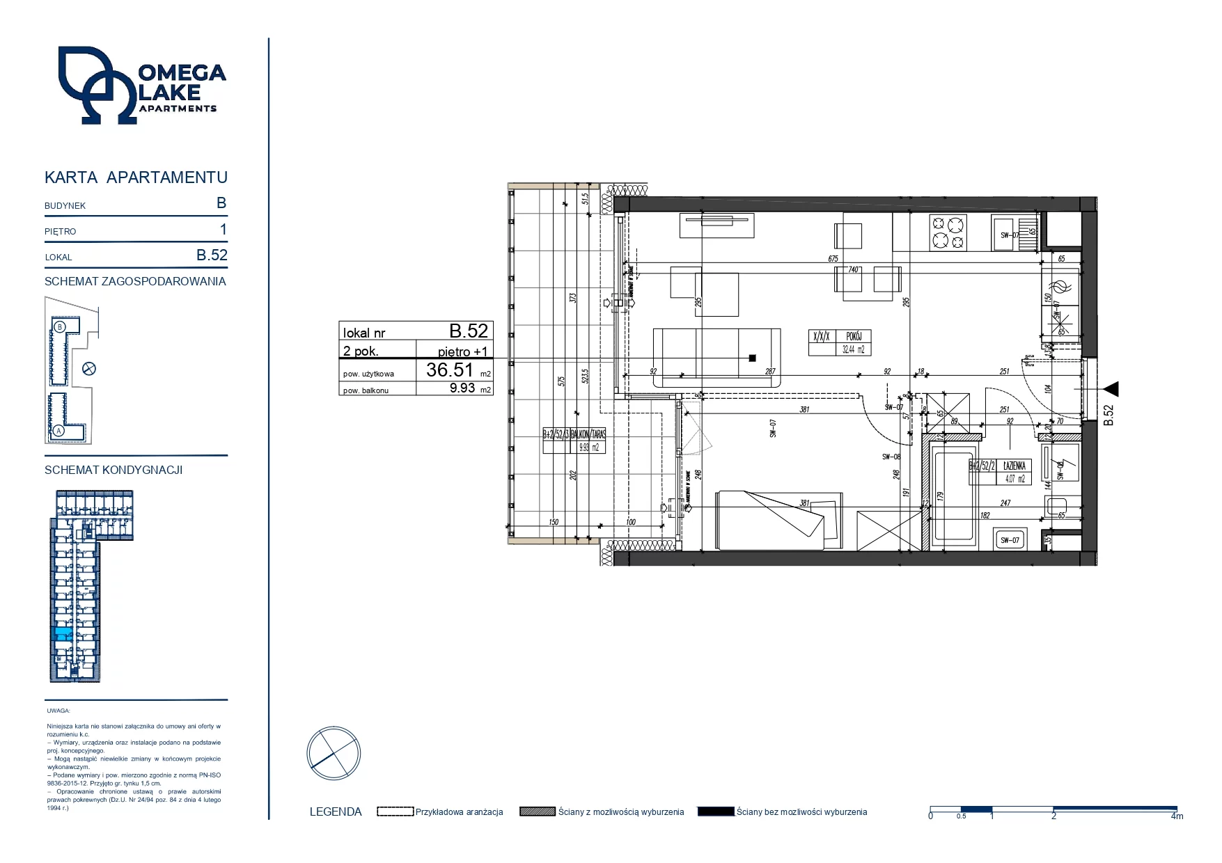 2 pokoje, apartament 36,51 m², piętro 1, oferta nr 1/52/, Omega Lake Apartaments, Olsztyn, Dajtki, ul. Sielska 4