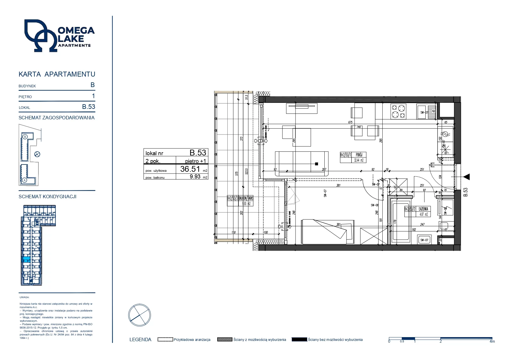 Apartament 36,51 m², piętro 1, oferta nr 1/53/, Omega Lake Apartaments, Olsztyn, Dajtki, ul. Sielska 4