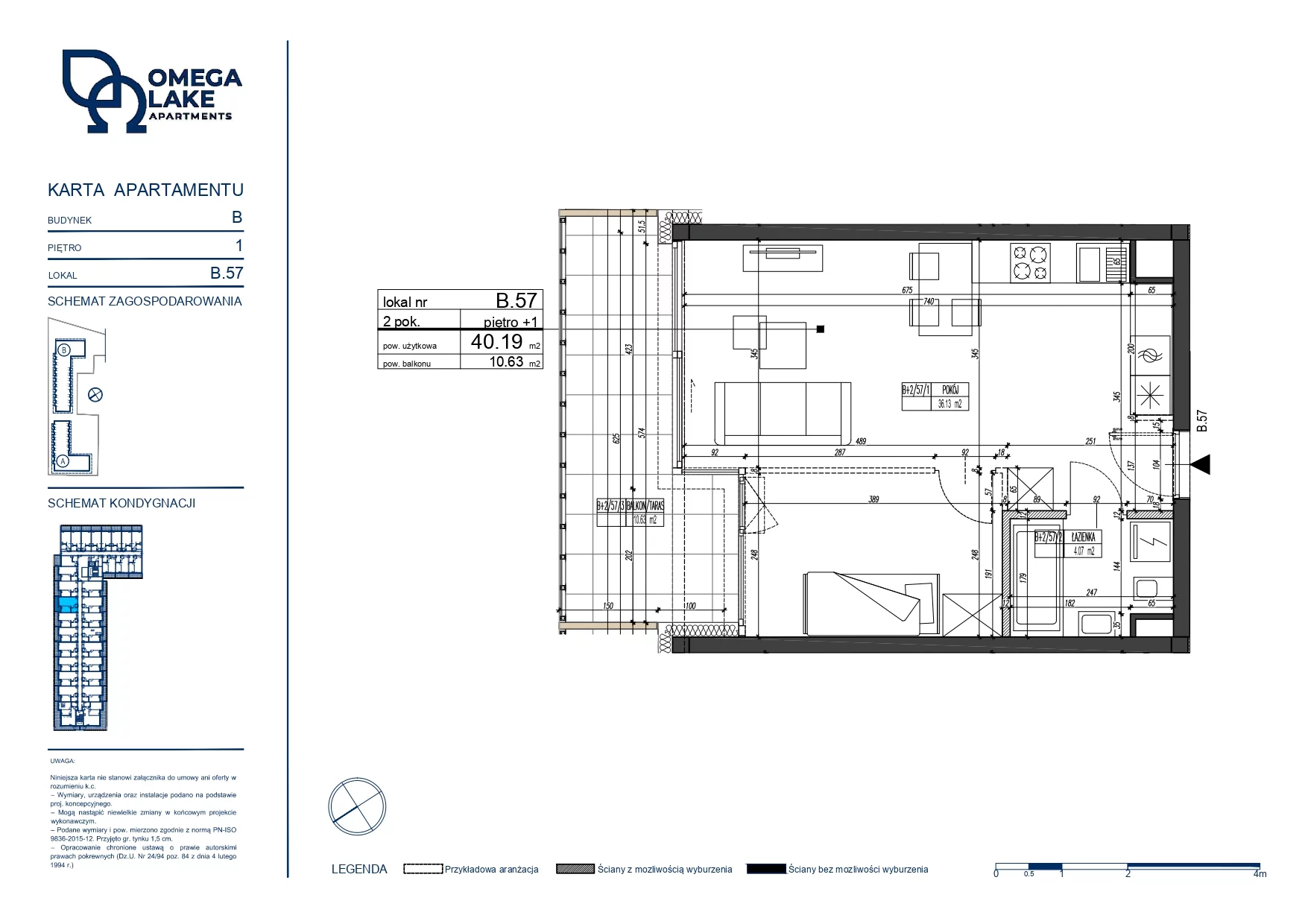 2 pokoje, apartament 40,19 m², piętro 1, oferta nr 1/57/, Omega Lake Apartaments, Olsztyn, Dajtki, ul. Sielska 4