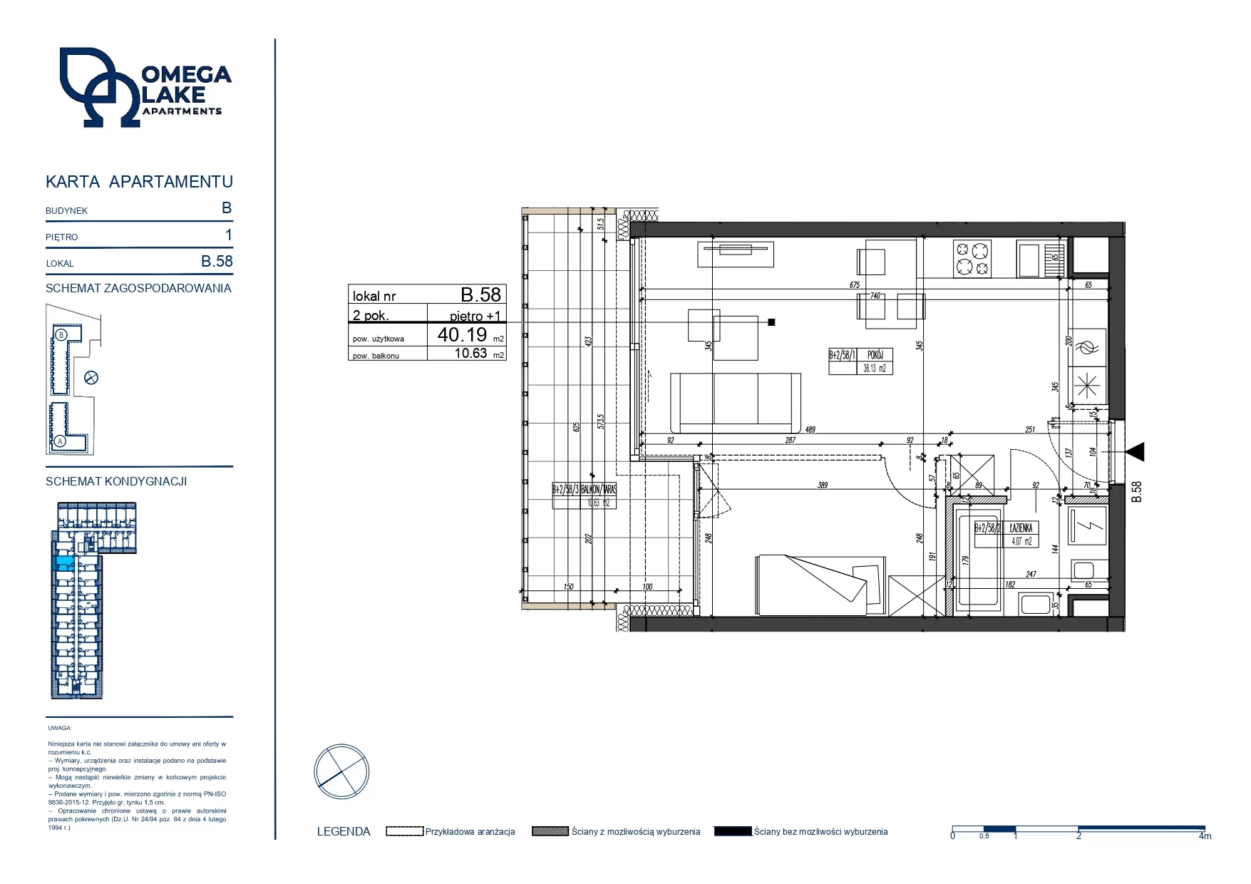 Apartament 40,19 m², piętro 1, oferta nr 1/58/, Omega Lake Apartaments, Olsztyn, Dajtki, ul. Sielska 4