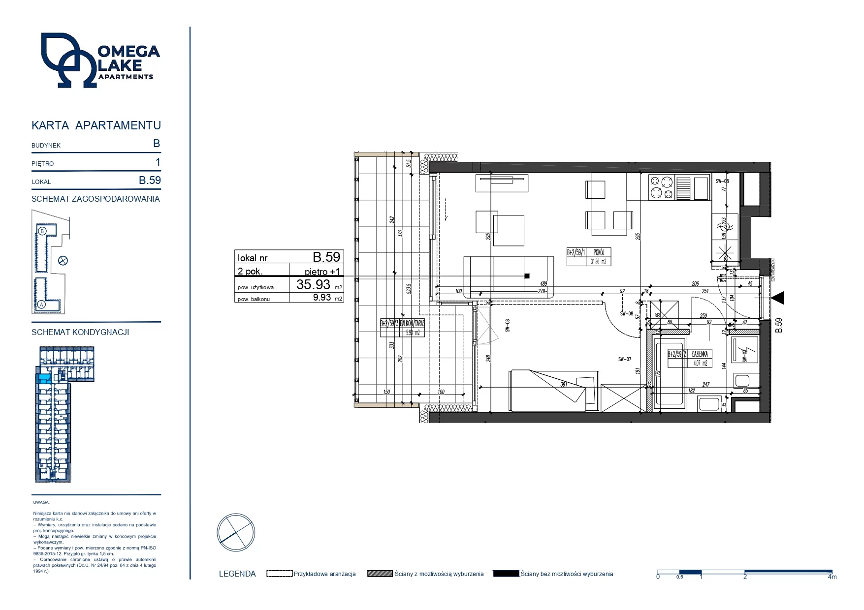 Apartament 35,93 m², piętro 1, oferta nr 1/59/, Omega Lake Apartaments, Olsztyn, Dajtki, ul. Sielska 4