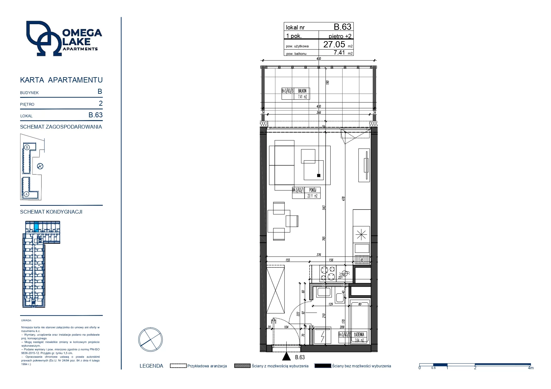 Apartament 27,05 m², piętro 2, oferta nr 2/63/, Omega Lake Apartaments, Olsztyn, Dajtki, ul. Sielska 4