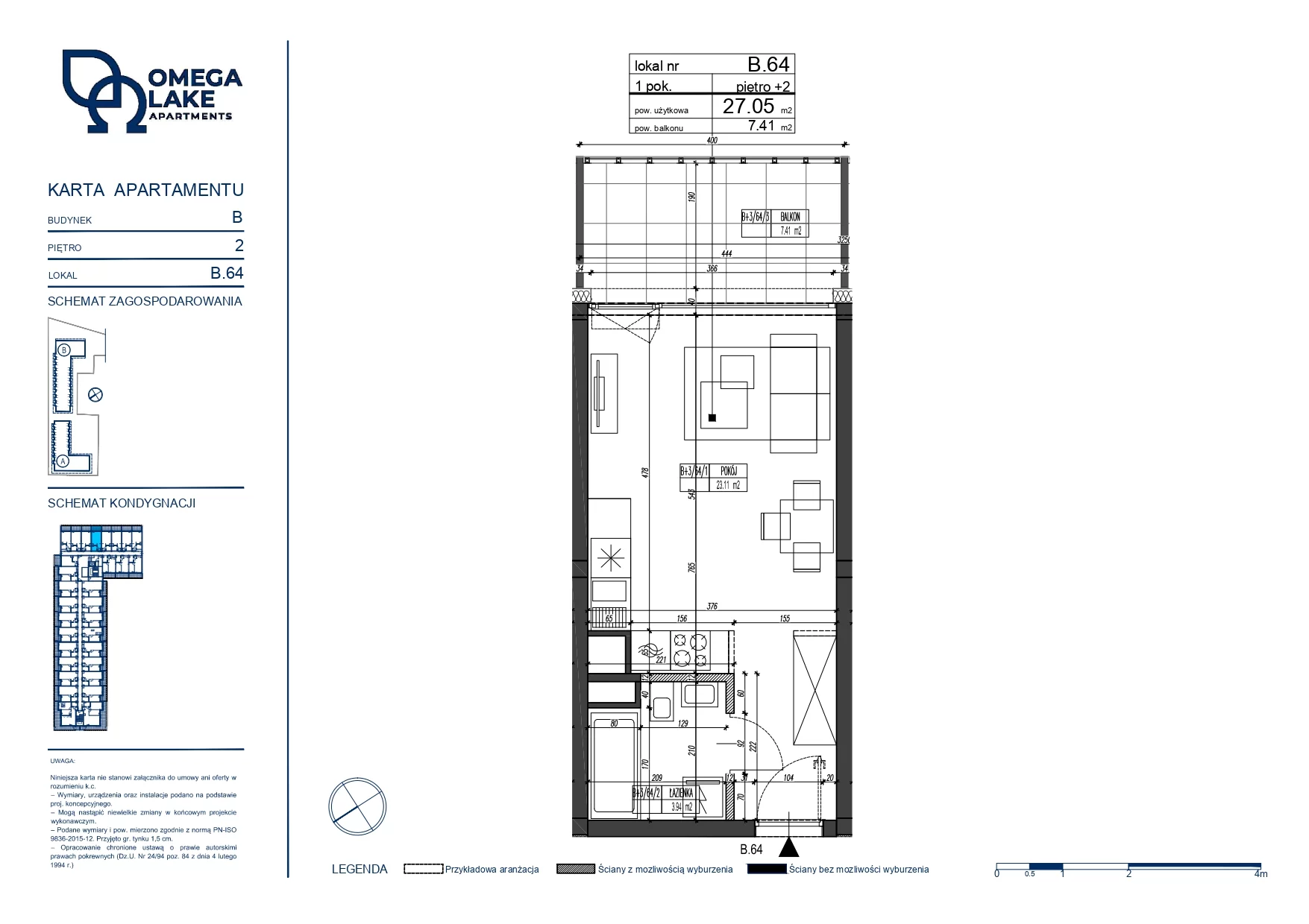 Apartament 27,05 m², piętro 2, oferta nr 2/64/, Omega Lake Apartaments, Olsztyn, Dajtki, ul. Sielska 4