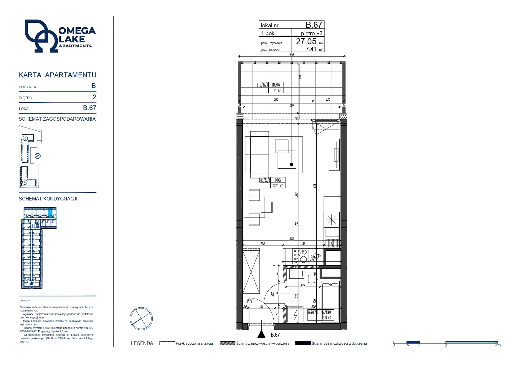 1 pokój, apartament 27,05 m², piętro 2, oferta nr 2/67/, Omega Lake Apartaments, Olsztyn, Dajtki, ul. Sielska 4