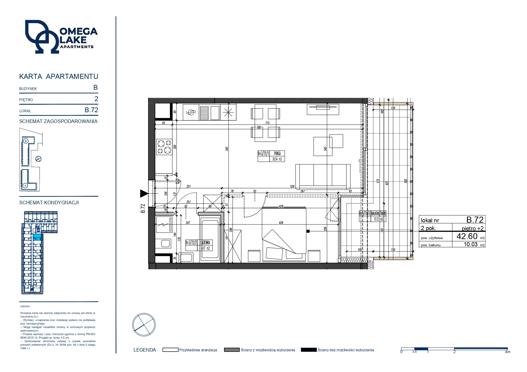 2 pokoje, apartament 42,60 m², piętro 2, oferta nr 2/72/, Omega Lake Apartaments, Olsztyn, Dajtki, ul. Sielska 4