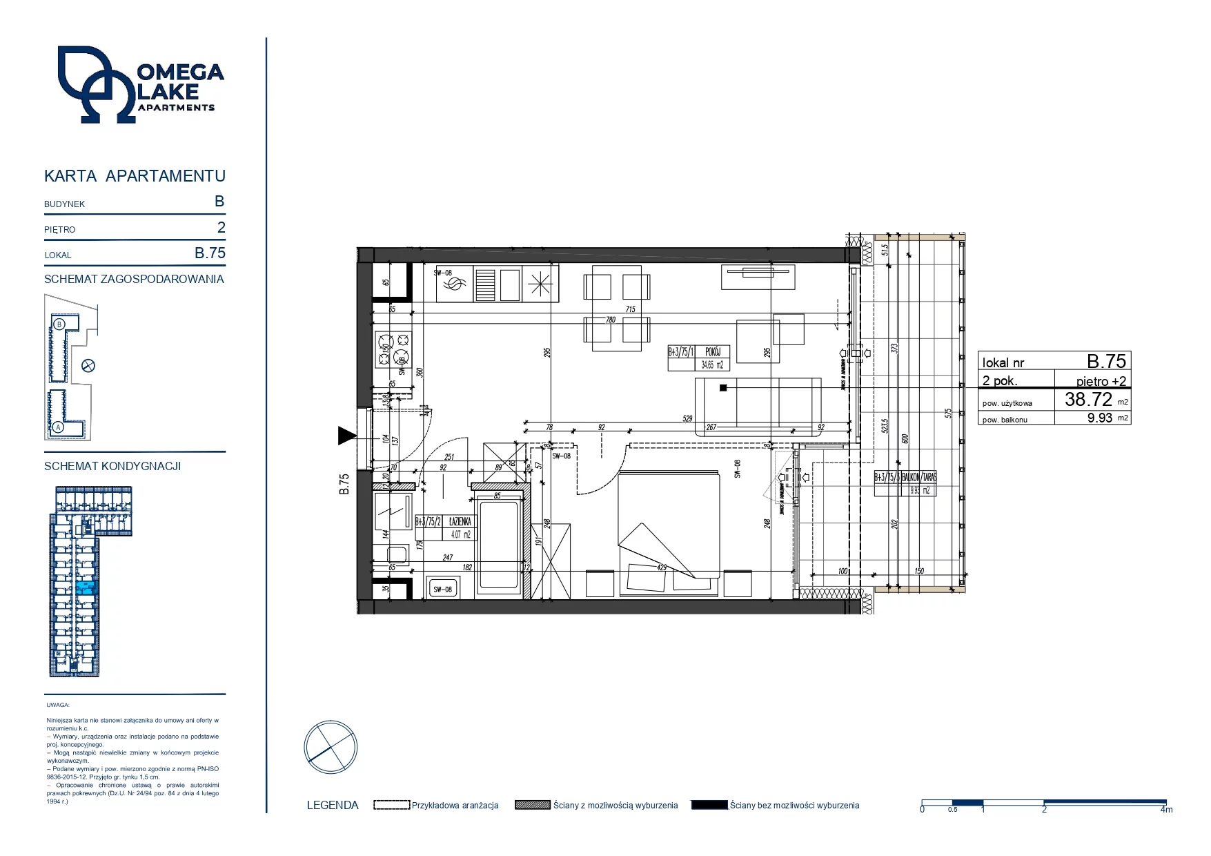 2 pokoje, apartament 38,72 m², piętro 2, oferta nr 2/75/, Omega Lake Apartaments, Olsztyn, Dajtki, ul. Sielska 4