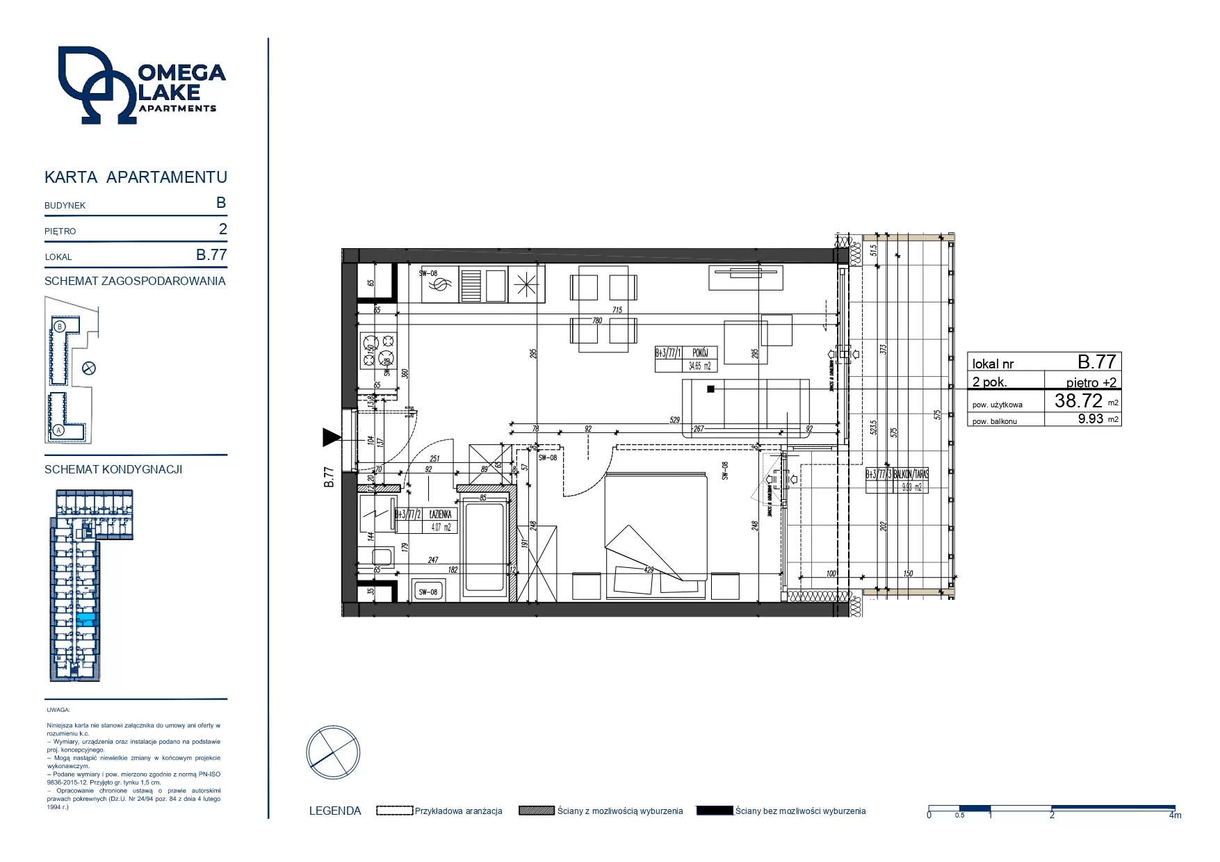 2 pokoje, apartament 38,72 m², piętro 2, oferta nr 2/77/, Omega Lake Apartaments, Olsztyn, Dajtki, ul. Sielska 4