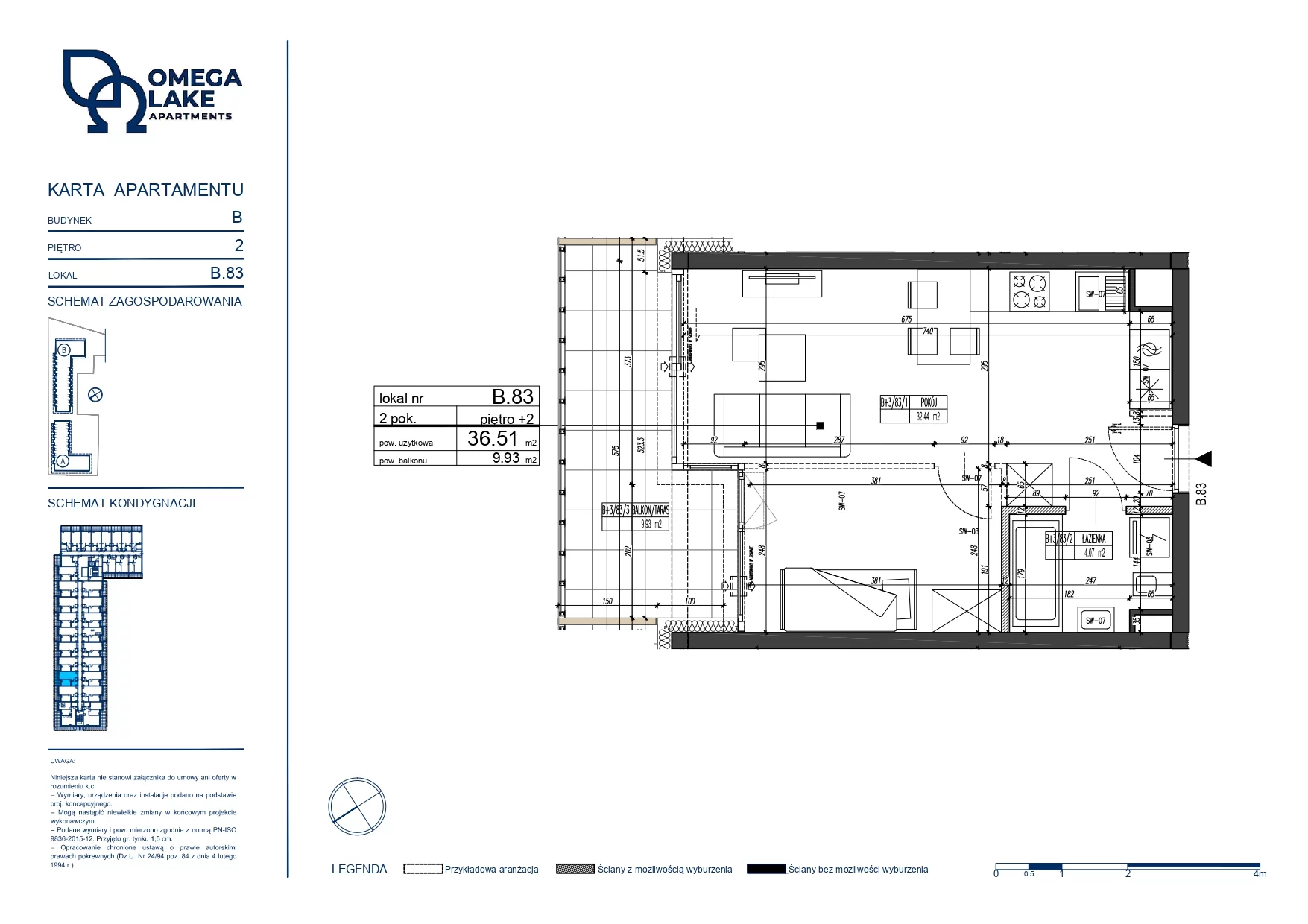 2 pokoje, apartament 36,51 m², piętro 2, oferta nr 2/83/, Omega Lake Apartaments, Olsztyn, Dajtki, ul. Sielska 4