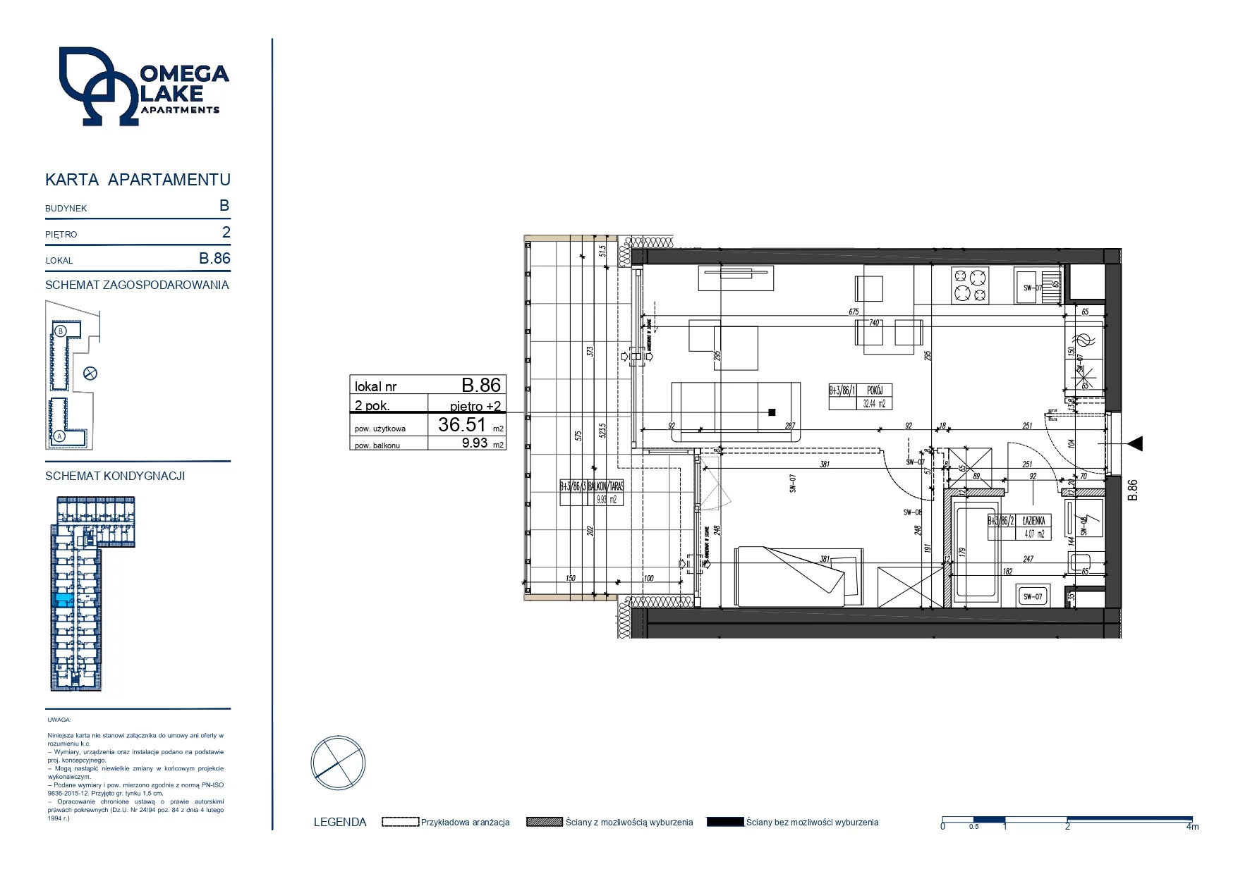 2 pokoje, apartament 36,51 m², piętro 2, oferta nr 2/86/, Omega Lake Apartaments, Olsztyn, Dajtki, ul. Sielska 4