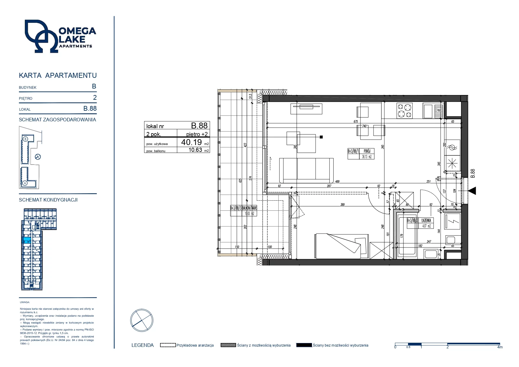 2 pokoje, apartament 40,19 m², piętro 2, oferta nr 2/88/, Omega Lake Apartaments, Olsztyn, Dajtki, ul. Sielska 4