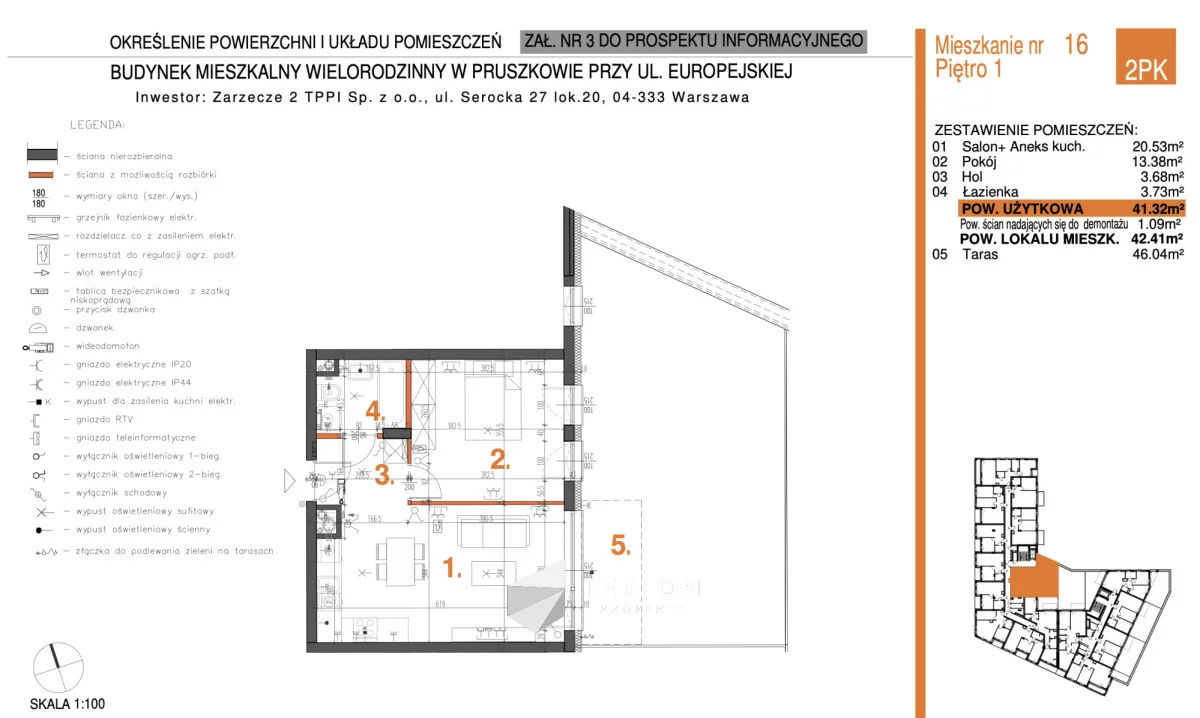 2 pokoje, mieszkanie 41,32 m², piętro 1, oferta nr , TC246984, Pruszków, Żbików, Europejska