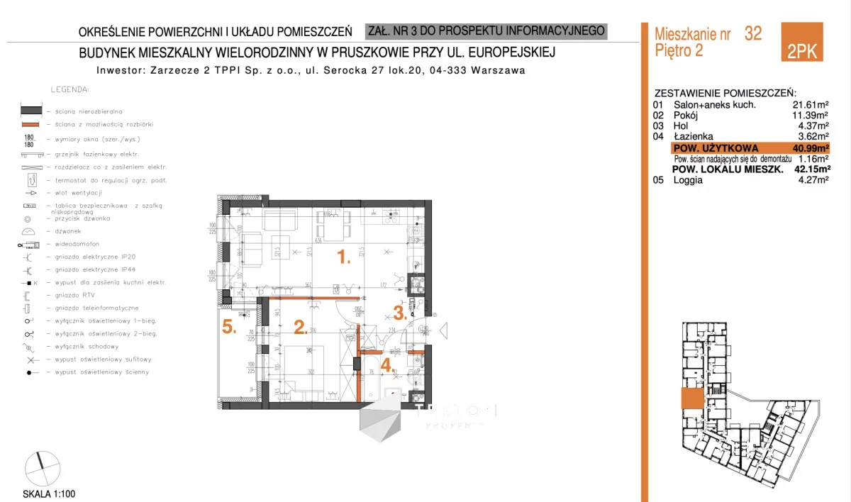 2 pokoje, mieszkanie 40,99 m², piętro 2, oferta nr , TC386583, Pruszków, Żbików, Europejska