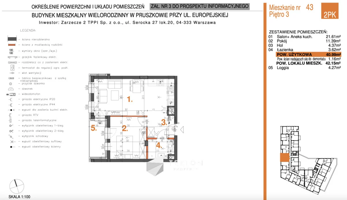 2 pokoje, mieszkanie 40,99 m², piętro 3, oferta nr , TC563139, Pruszków, Żbików, Europejska