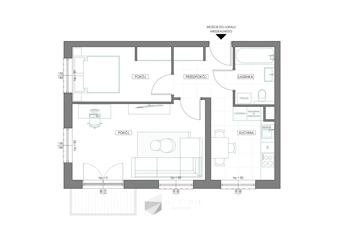 2 pokoje, mieszkanie 49,80 m², piętro 1, oferta nr , TC106557, Poznań, Chartowo, Chartowo
