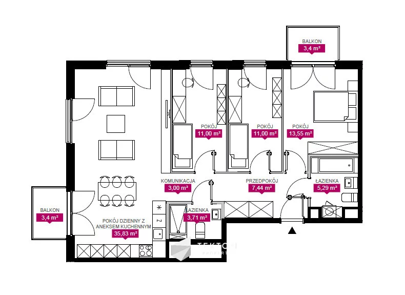 4 pokoje, mieszkanie 94,23 m², piętro 4, oferta nr , TC931565, Łódź, Widzew, Widzew, Milionowa