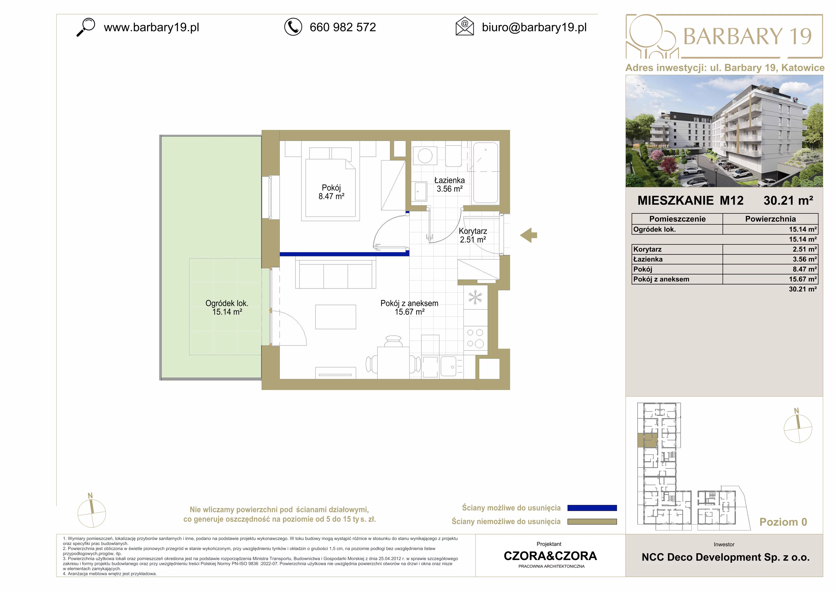 Mieszkanie 30,21 m², parter, oferta nr M12, Apartamenty Barbary 19, Katowice, Śródmieście, ul. Barbary 19