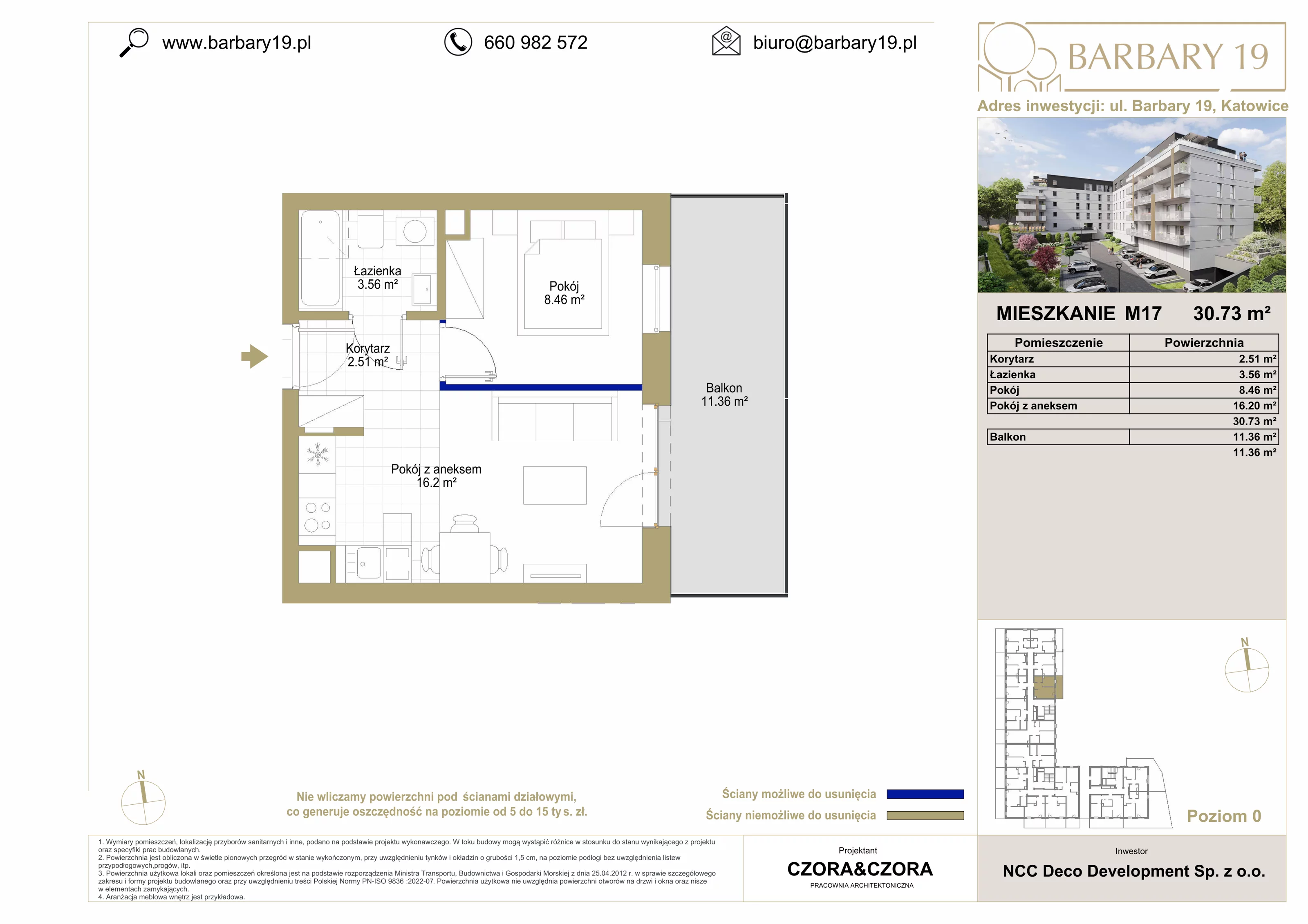 Mieszkanie 30,73 m², parter, oferta nr M17, Apartamenty Barbary 19, Katowice, Śródmieście, ul. Barbary 19