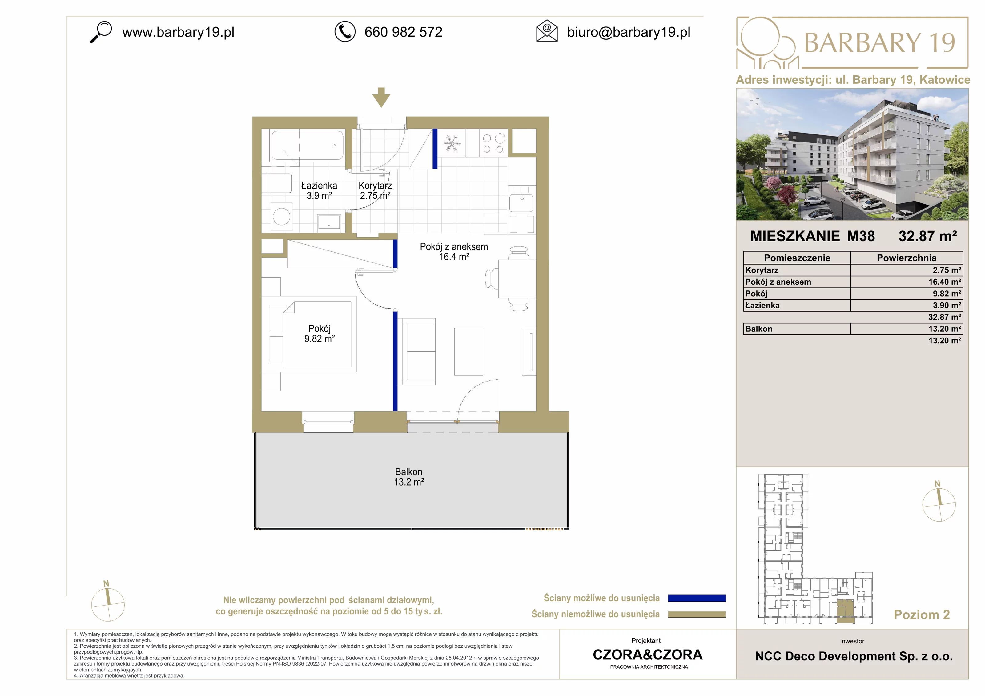 Mieszkanie 32,87 m², piętro 2, oferta nr M38, Apartamenty Barbary 19, Katowice, Śródmieście, ul. Barbary 19